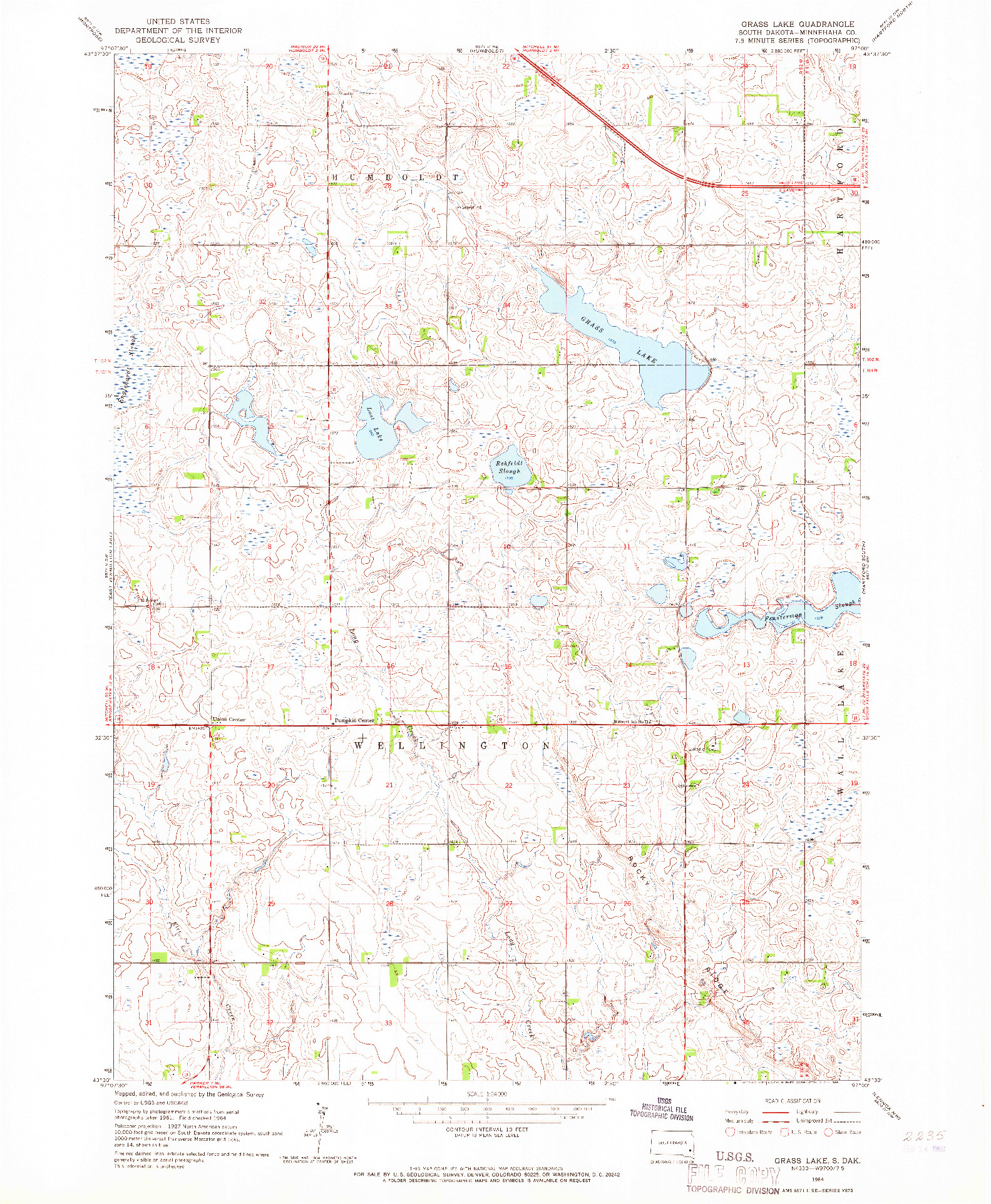 USGS 1:24000-SCALE QUADRANGLE FOR GRASS LAKE, SD 1964