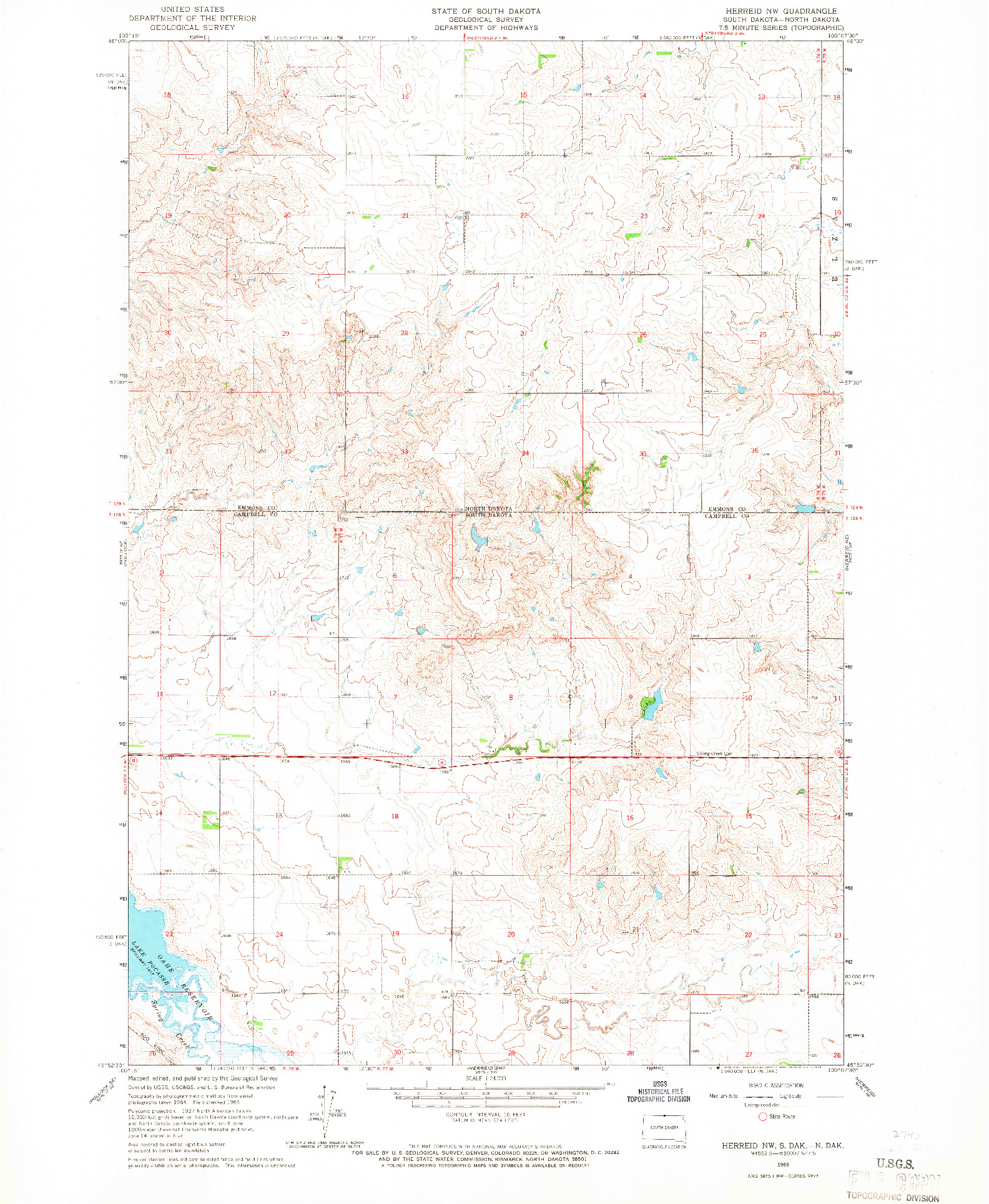 USGS 1:24000-SCALE QUADRANGLE FOR HERREID NW, SD 1965