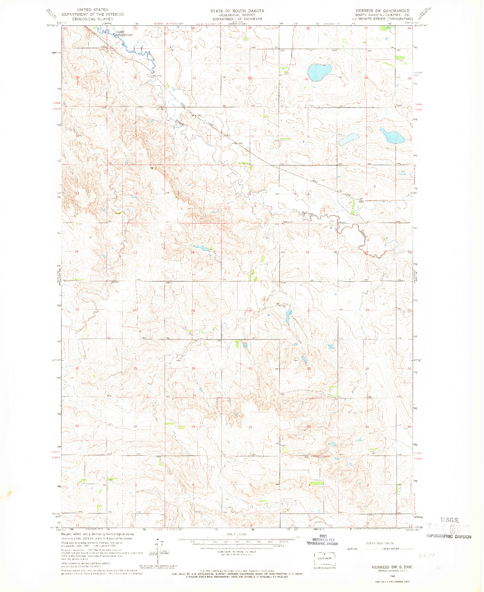 USGS 1:24000-SCALE QUADRANGLE FOR HERREID SW, SD 1965