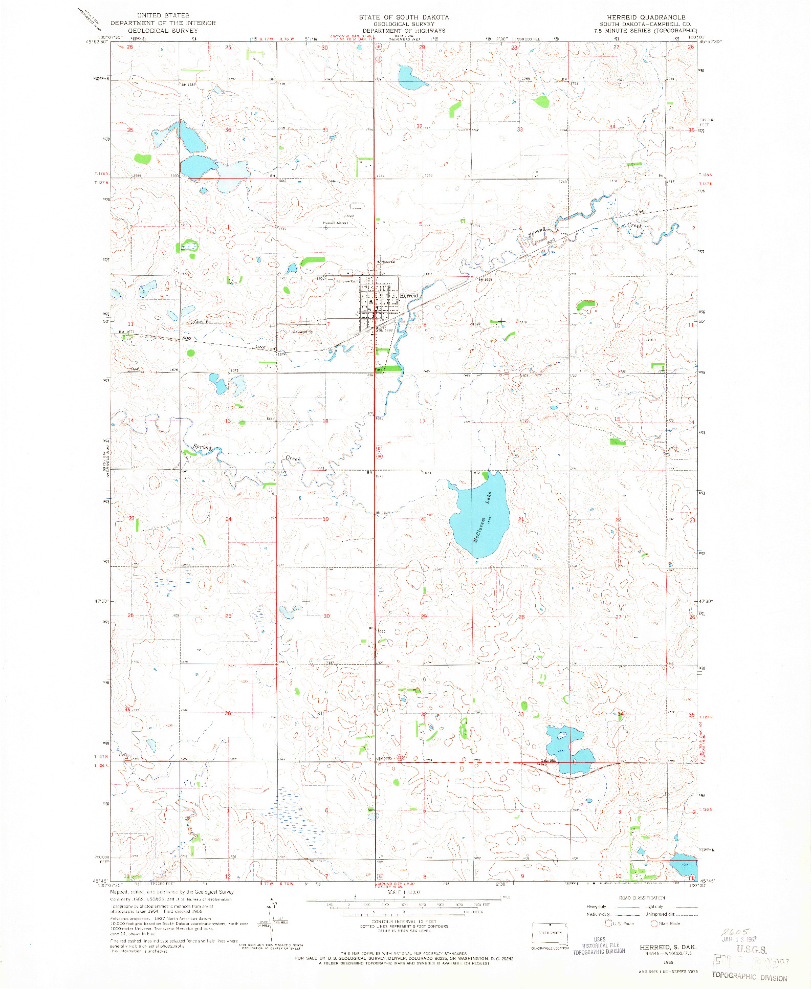 USGS 1:24000-SCALE QUADRANGLE FOR HERREID, SD 1965