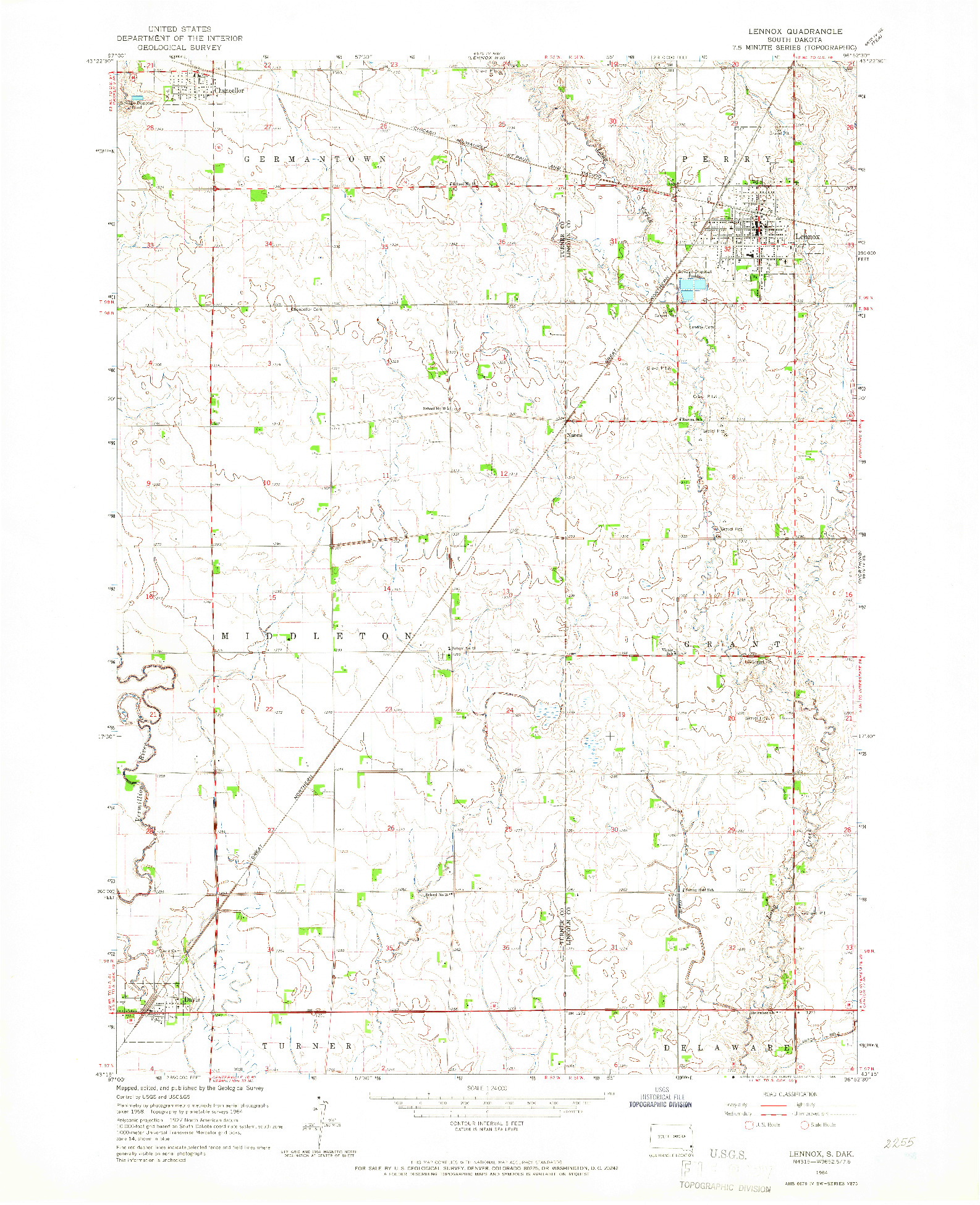 USGS 1:24000-SCALE QUADRANGLE FOR LENNOX, SD 1964