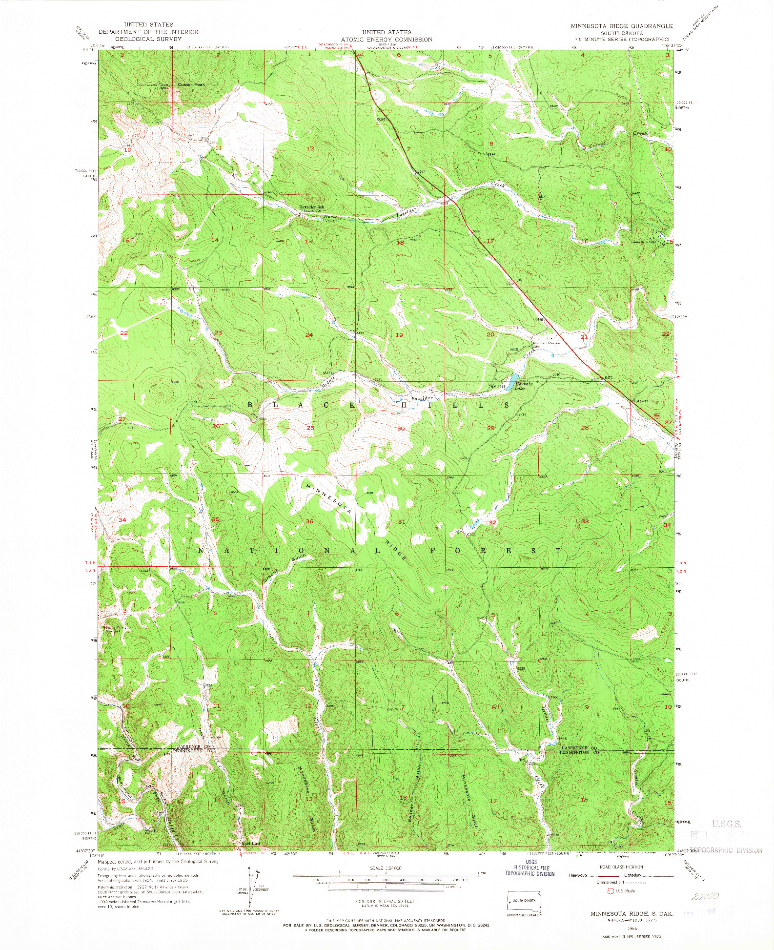 USGS 1:24000-SCALE QUADRANGLE FOR MINNESOTA RIDGE, SD 1956