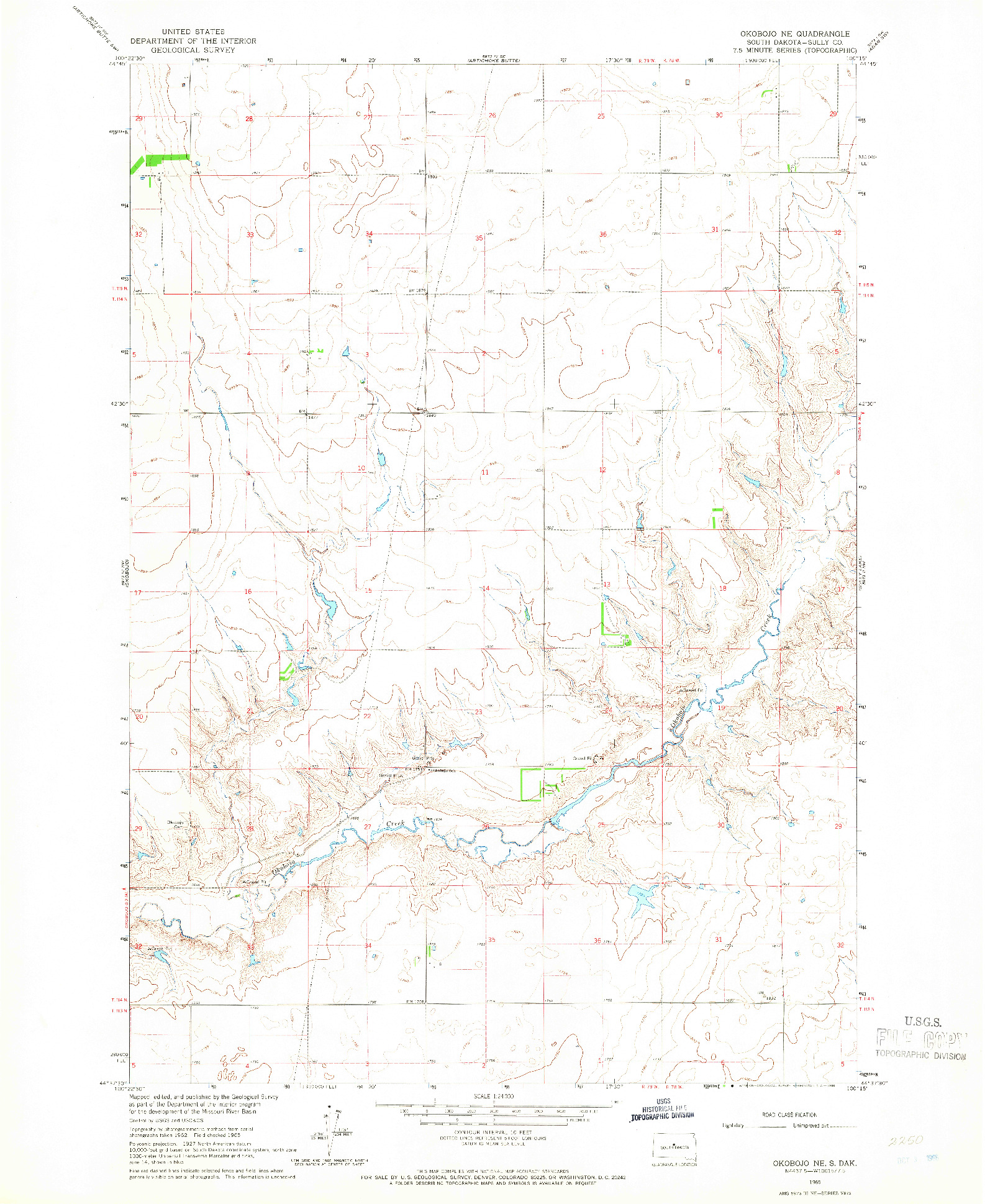 USGS 1:24000-SCALE QUADRANGLE FOR OKOBOJO NE, SD 1965