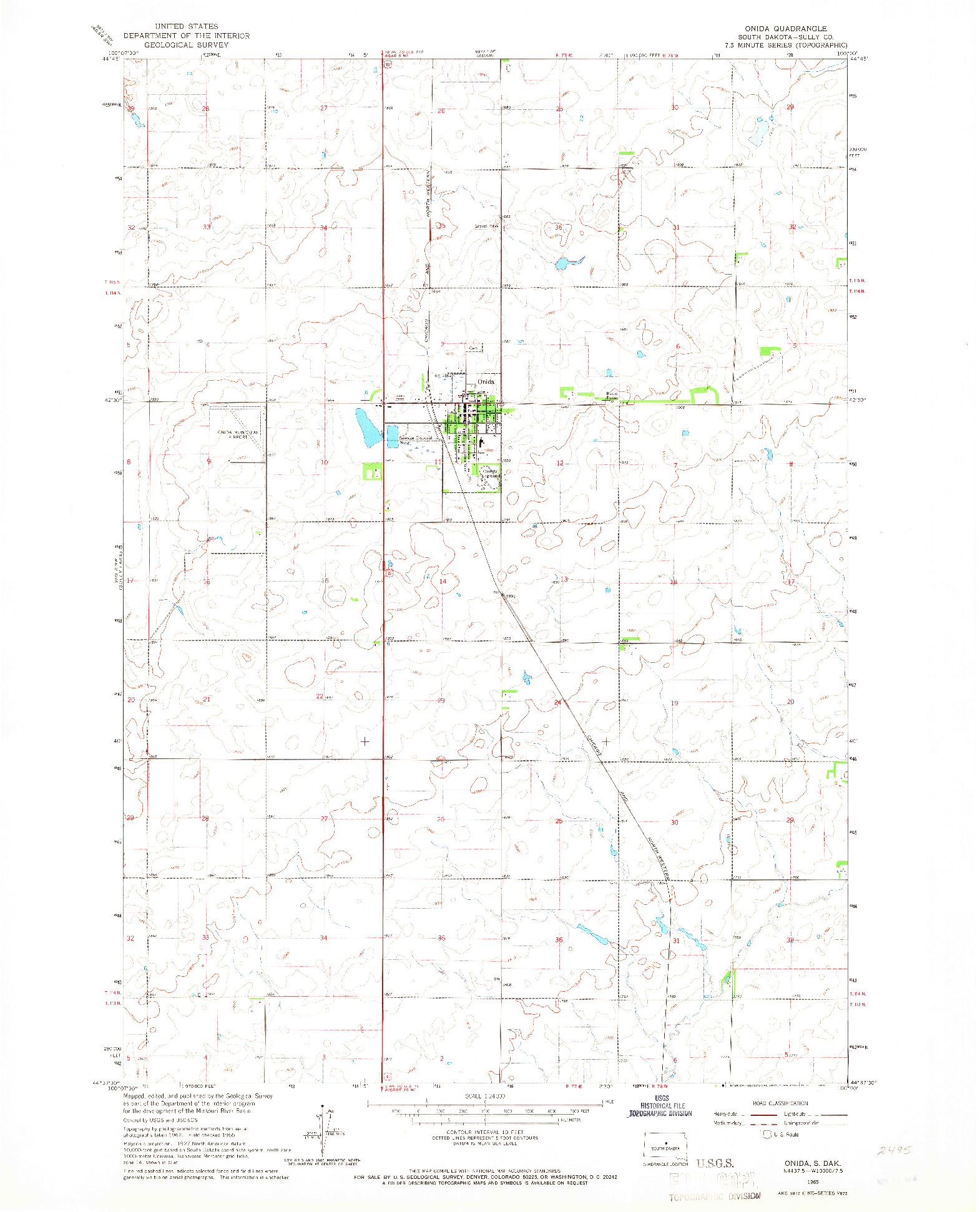 USGS 1:24000-SCALE QUADRANGLE FOR ONAKA, SD 1965