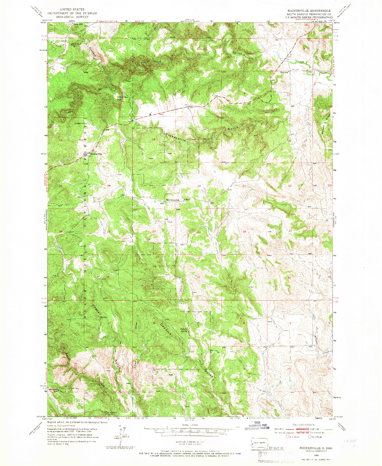 USGS 1:24000-SCALE QUADRANGLE FOR ROCKERVILLE, SD 1954