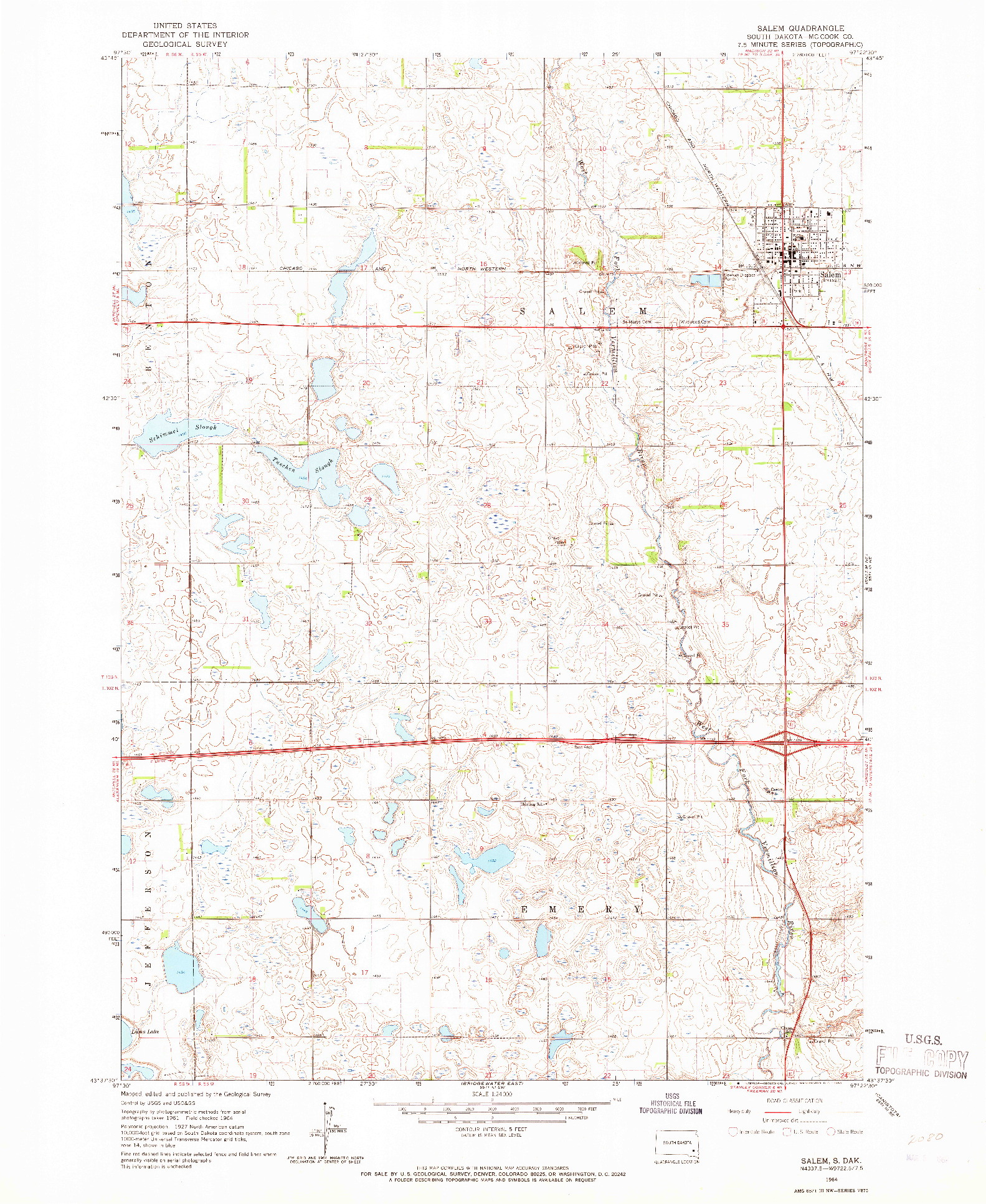 USGS 1:24000-SCALE QUADRANGLE FOR SALEM, SD 1964