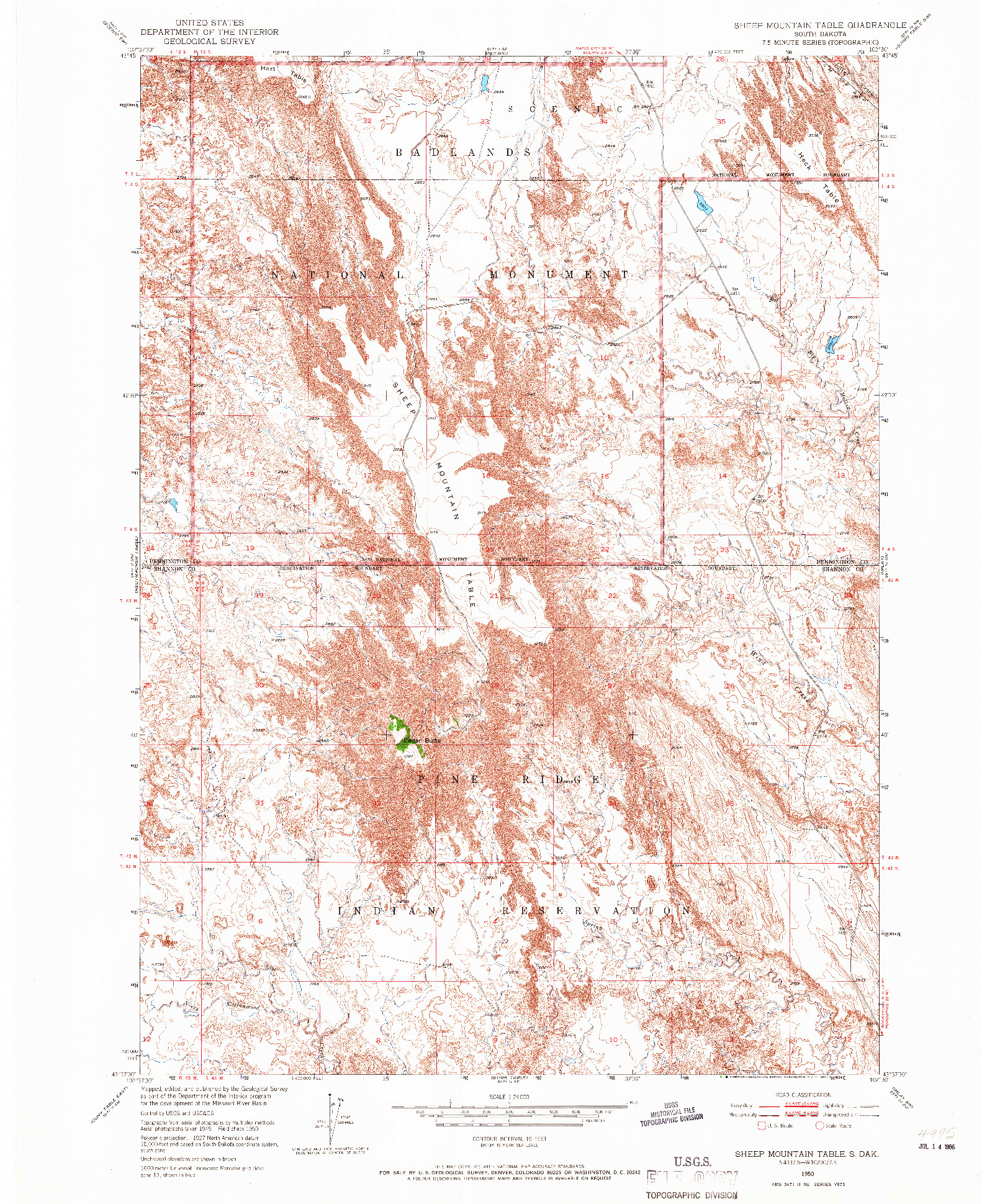 USGS 1:24000-SCALE QUADRANGLE FOR SHEEP MOUNTAIN TABLE, SD 1950