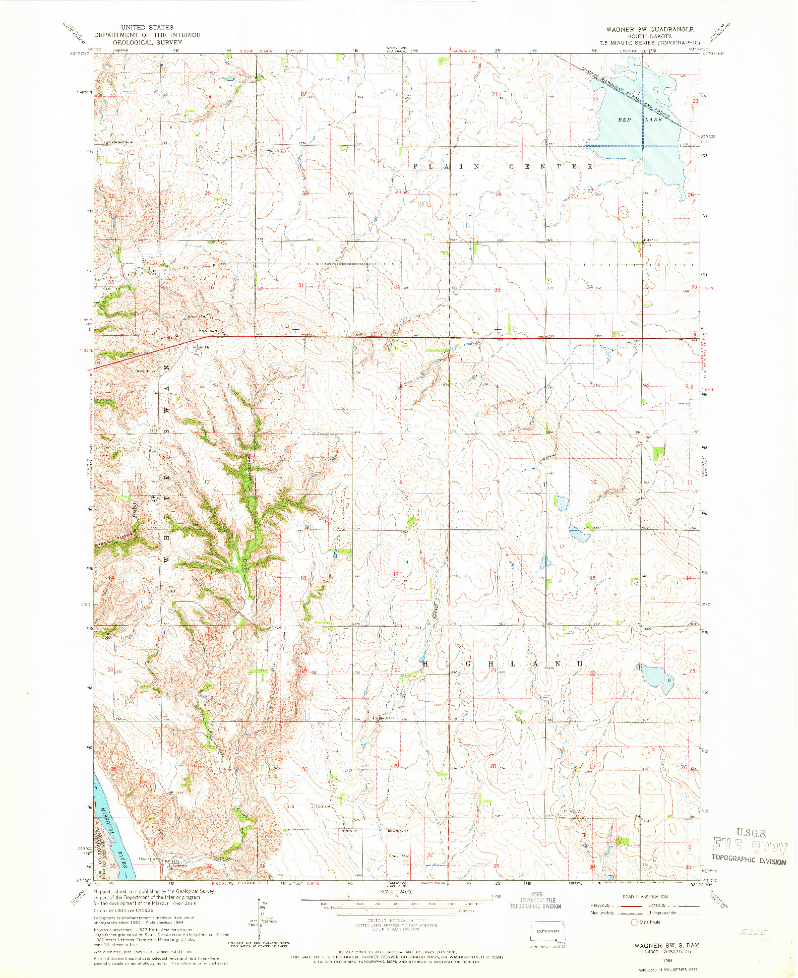 USGS 1:24000-SCALE QUADRANGLE FOR WAGNER SW, SD 1964
