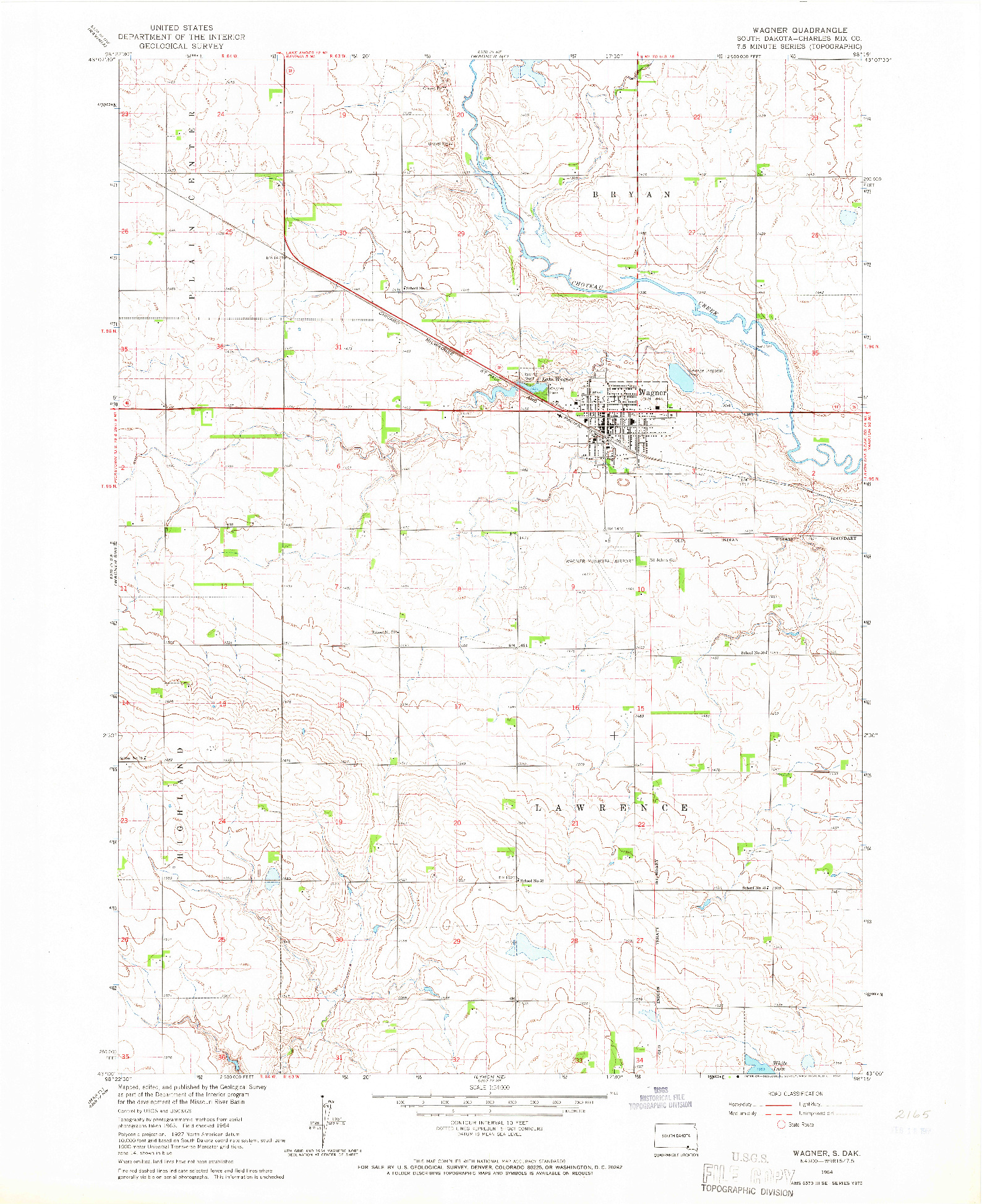 USGS 1:24000-SCALE QUADRANGLE FOR WAGNER, SD 1964