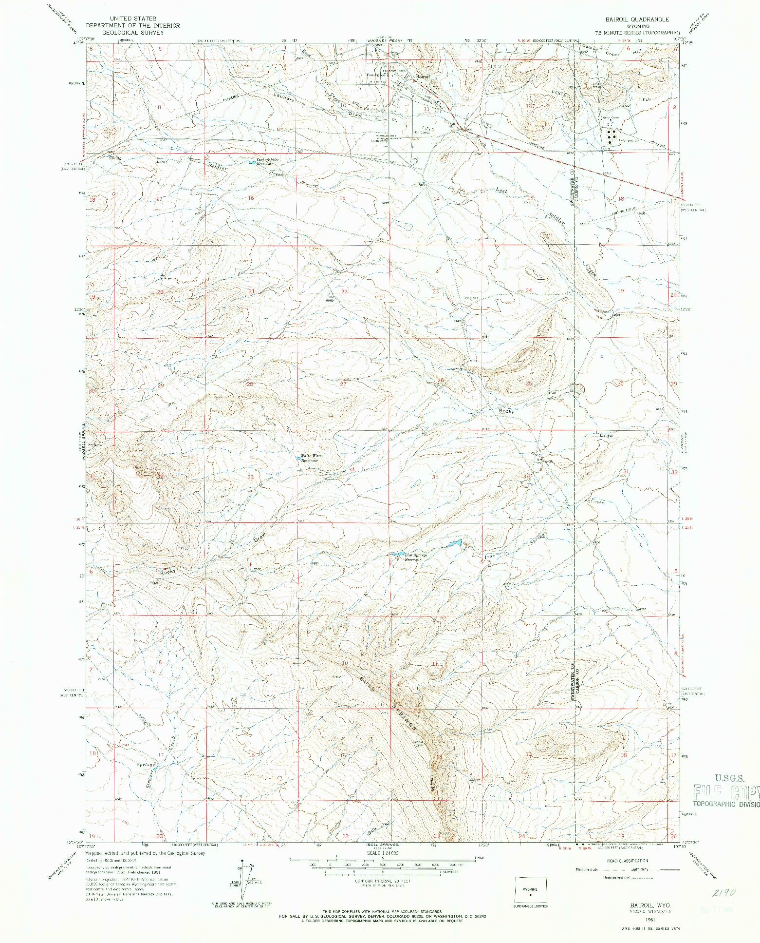 USGS 1:24000-SCALE QUADRANGLE FOR BAIROIL, WY 1961