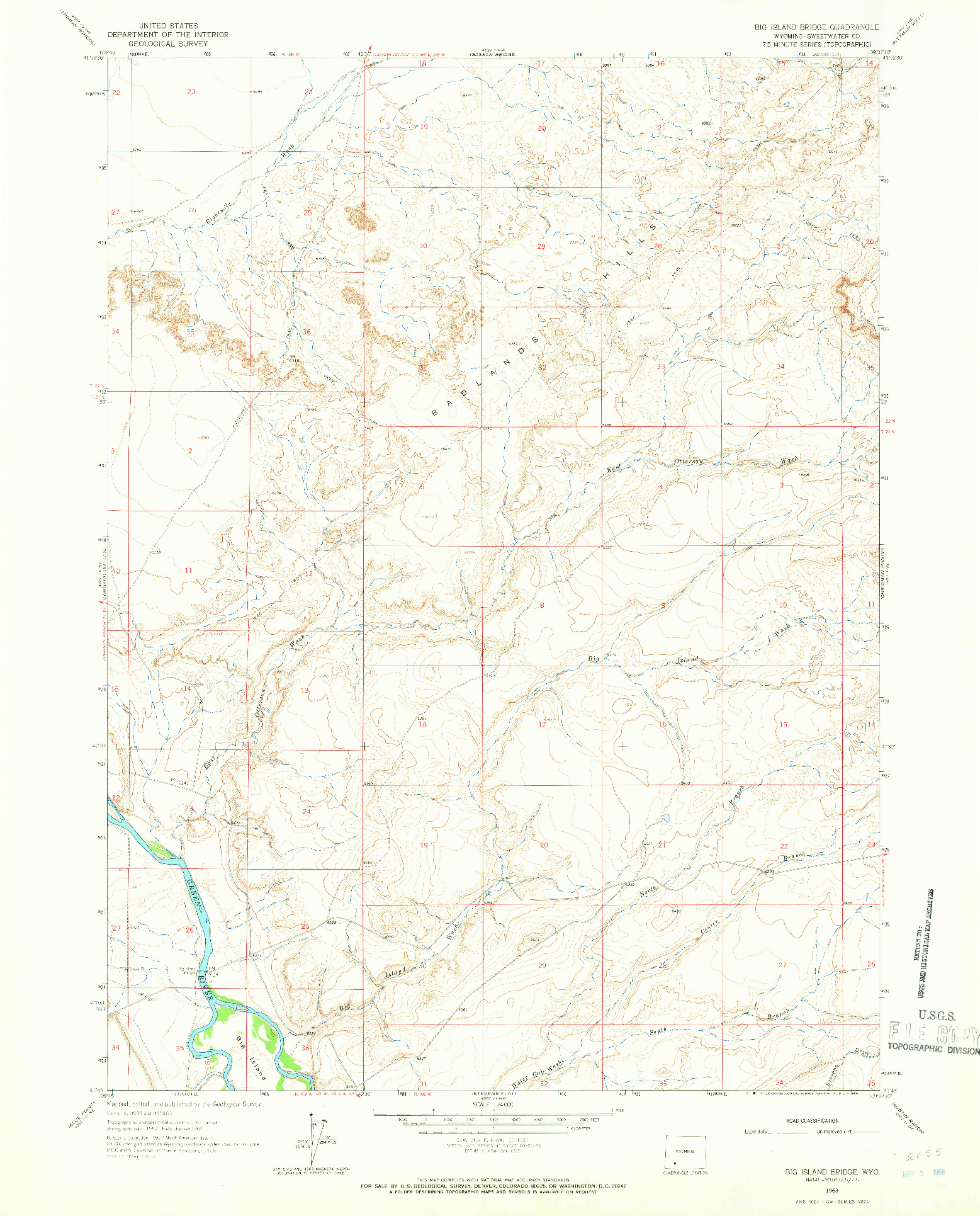 USGS 1:24000-SCALE QUADRANGLE FOR BIG ISLAND BRIDGE, WY 1963