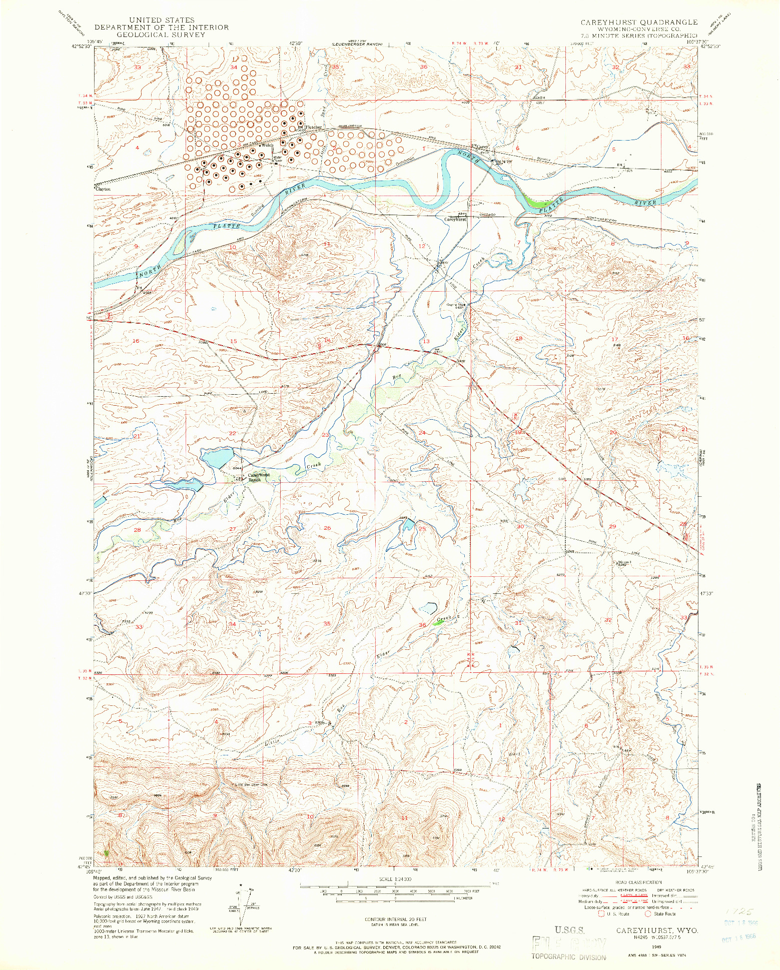 USGS 1:24000-SCALE QUADRANGLE FOR CAREYHURST, WY 1949
