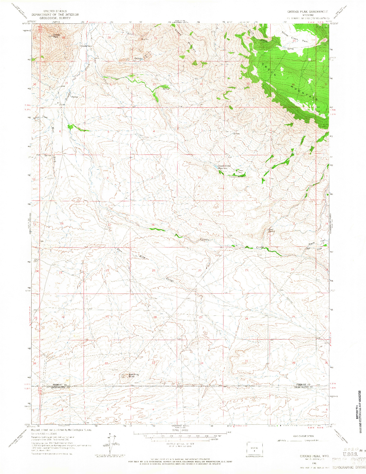 USGS 1:24000-SCALE QUADRANGLE FOR CROOKS PEAK, WY 1961