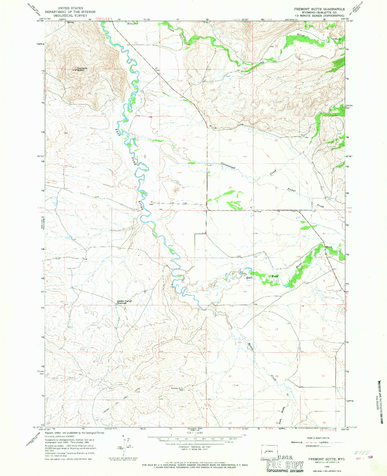 USGS 1:24000-SCALE QUADRANGLE FOR FREMONT BUTTE, WY 1964