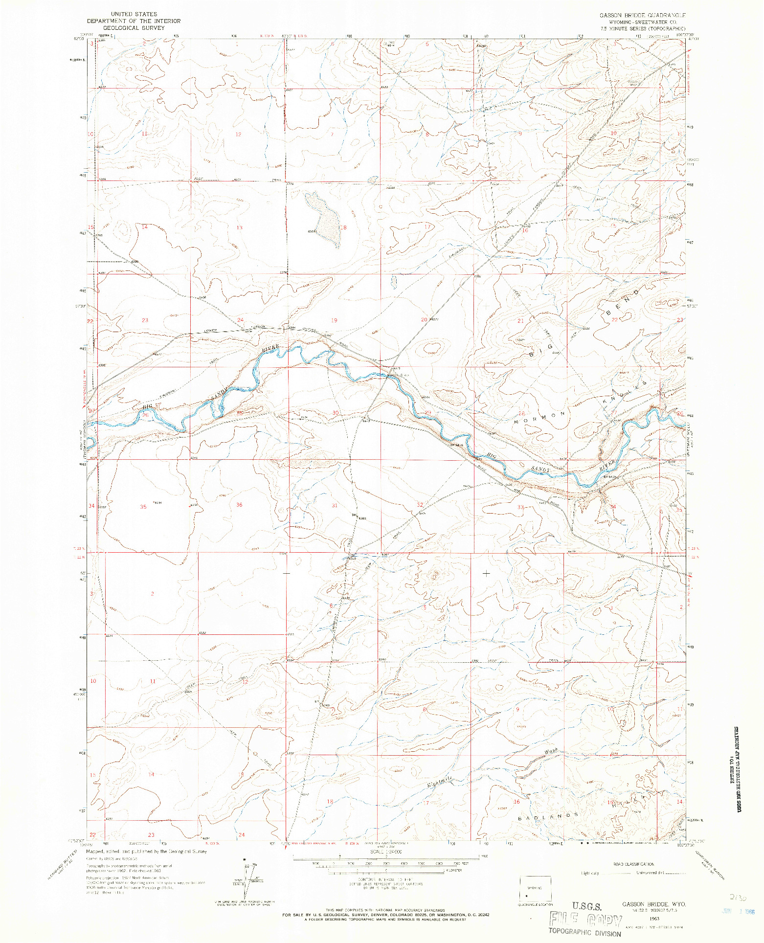 USGS 1:24000-SCALE QUADRANGLE FOR GASSON BRIDGE, WY 1963