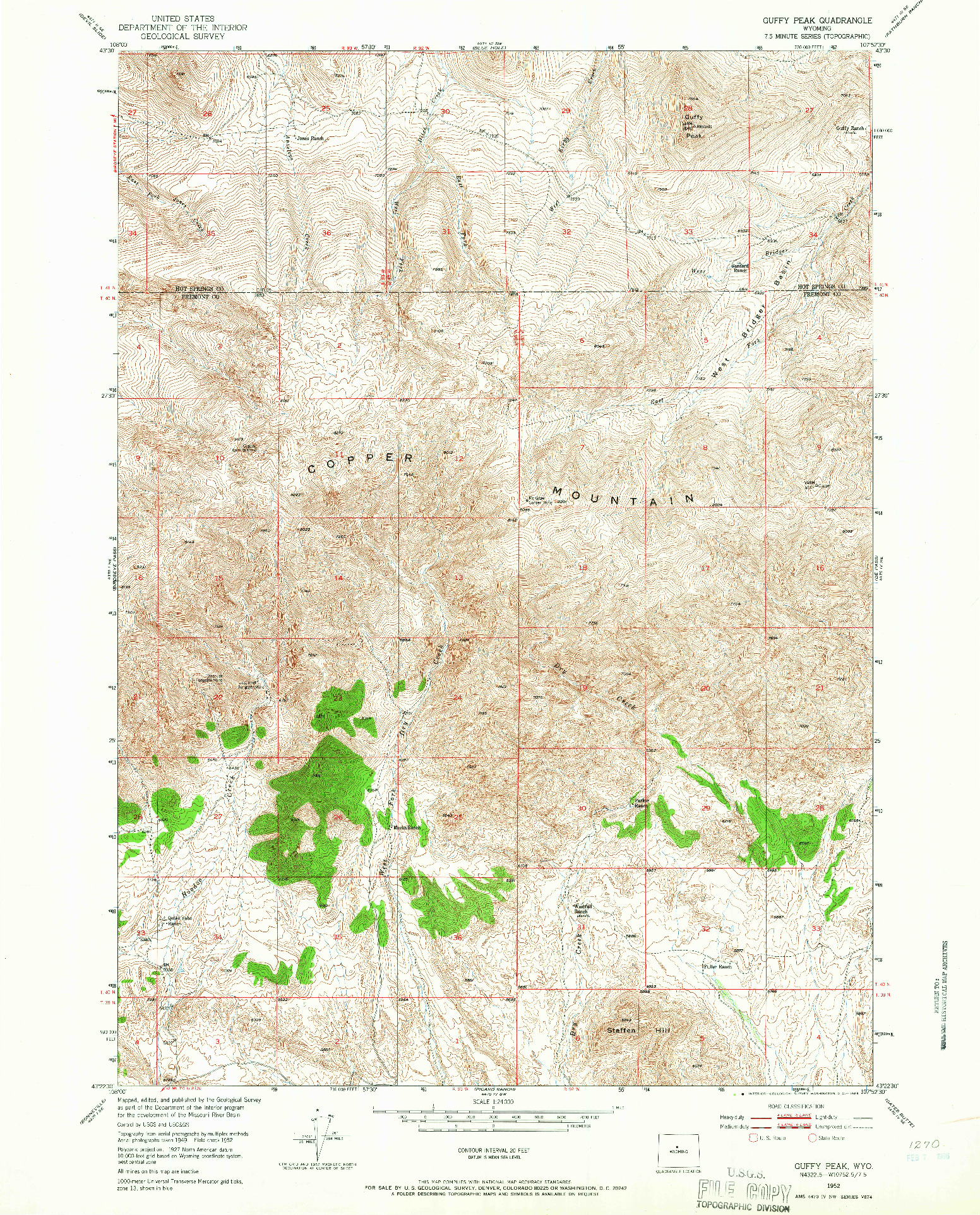 USGS 1:24000-SCALE QUADRANGLE FOR GUFFY PEAK, WY 1952