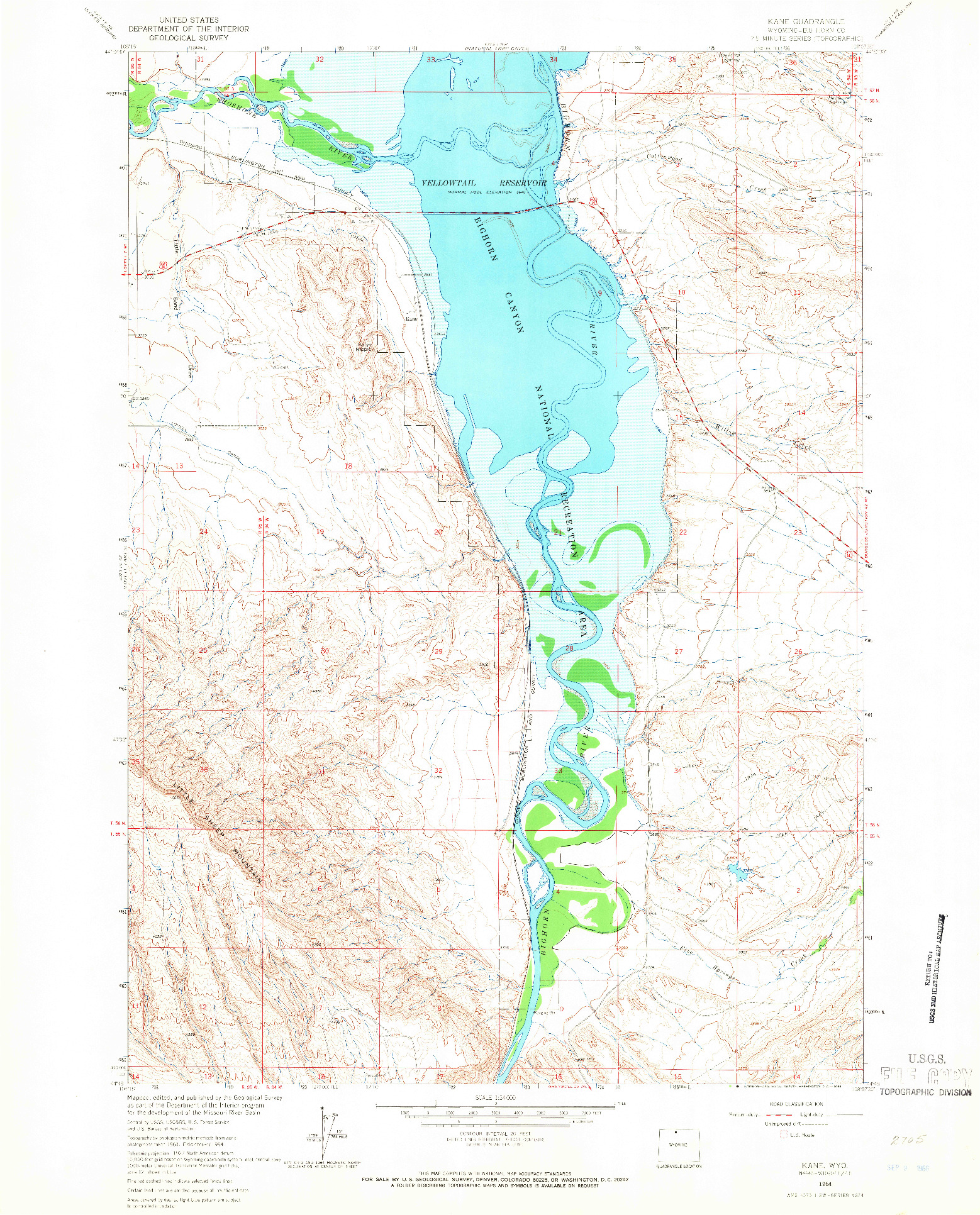 USGS 1:24000-SCALE QUADRANGLE FOR KANE, WY 1964