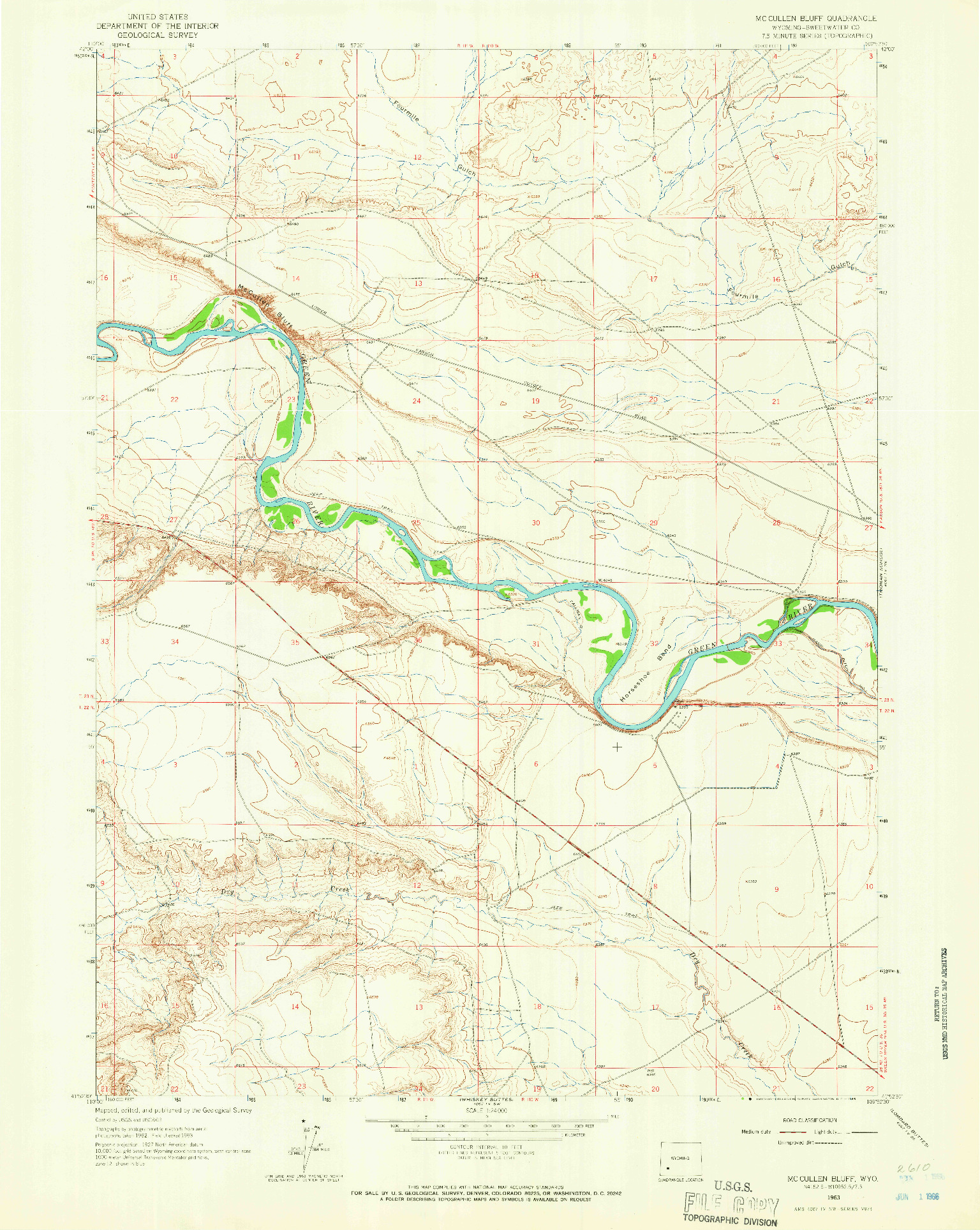 USGS 1:24000-SCALE QUADRANGLE FOR MC CULLEN BLUFF, WY 1963