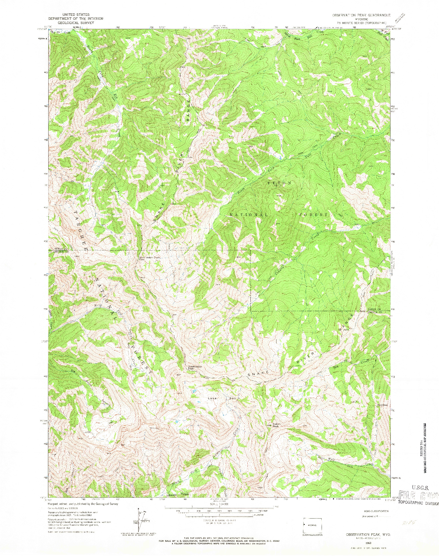 USGS 1:24000-SCALE QUADRANGLE FOR OBSERVATION PEAK, WY 1963