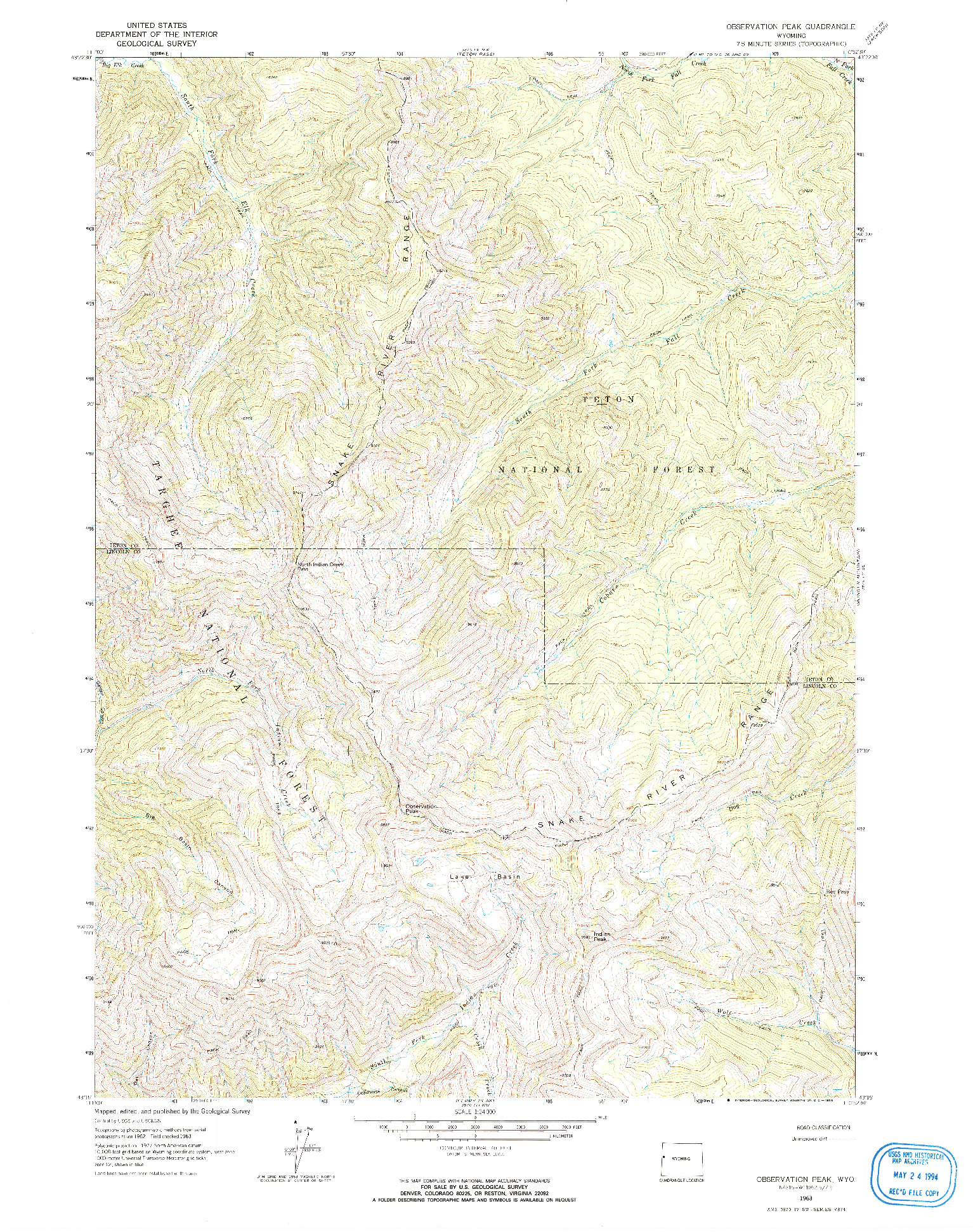 USGS 1:24000-SCALE QUADRANGLE FOR OBSERVATION PEAK, WY 1963