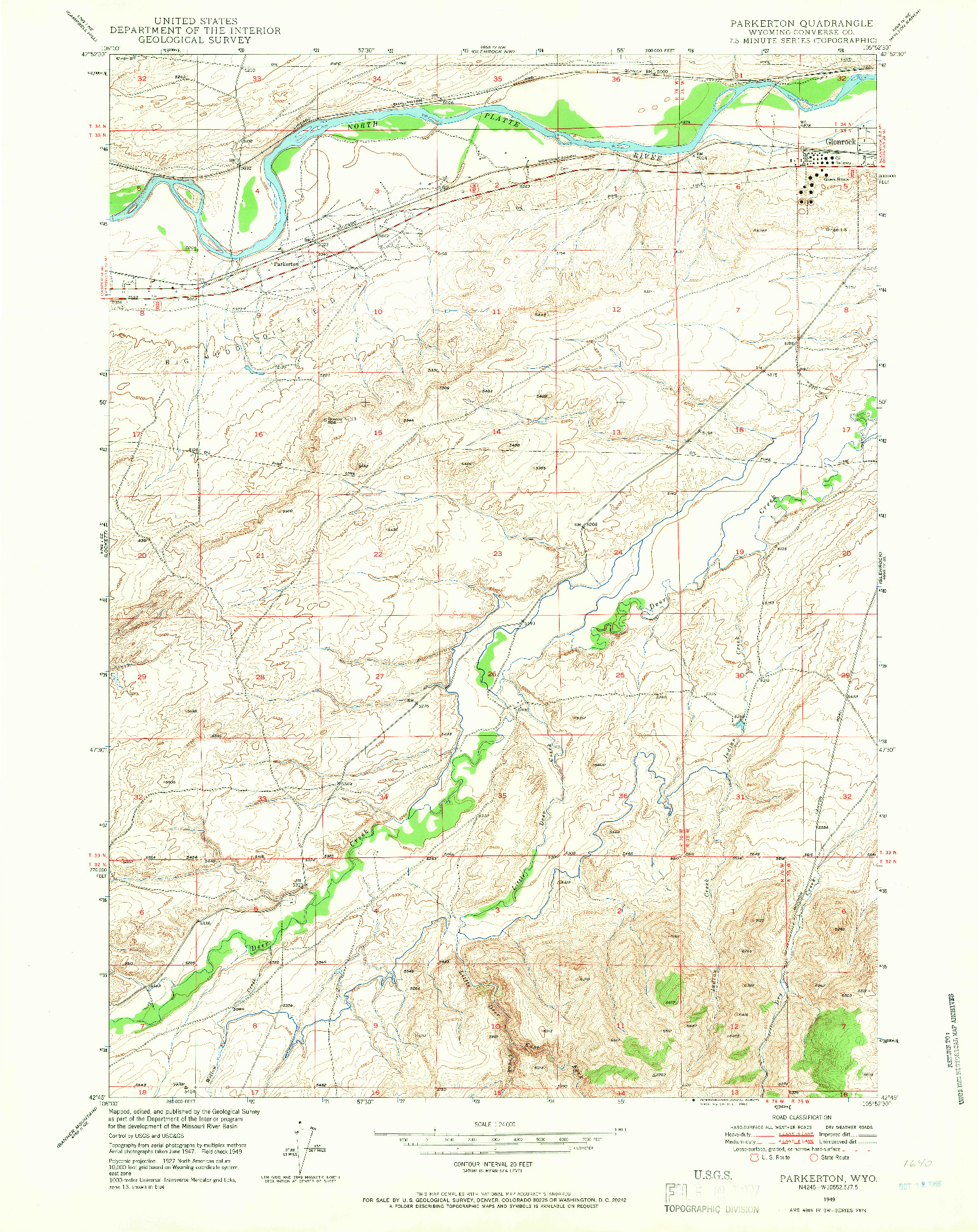 USGS 1:24000-SCALE QUADRANGLE FOR PARKERTON, WY 1949