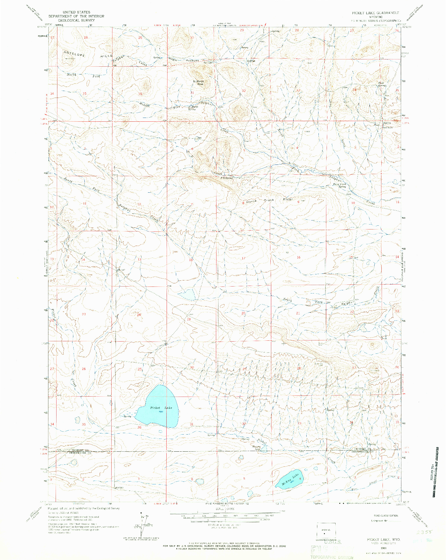 USGS 1:24000-SCALE QUADRANGLE FOR PICKET LAKE, WY 1961