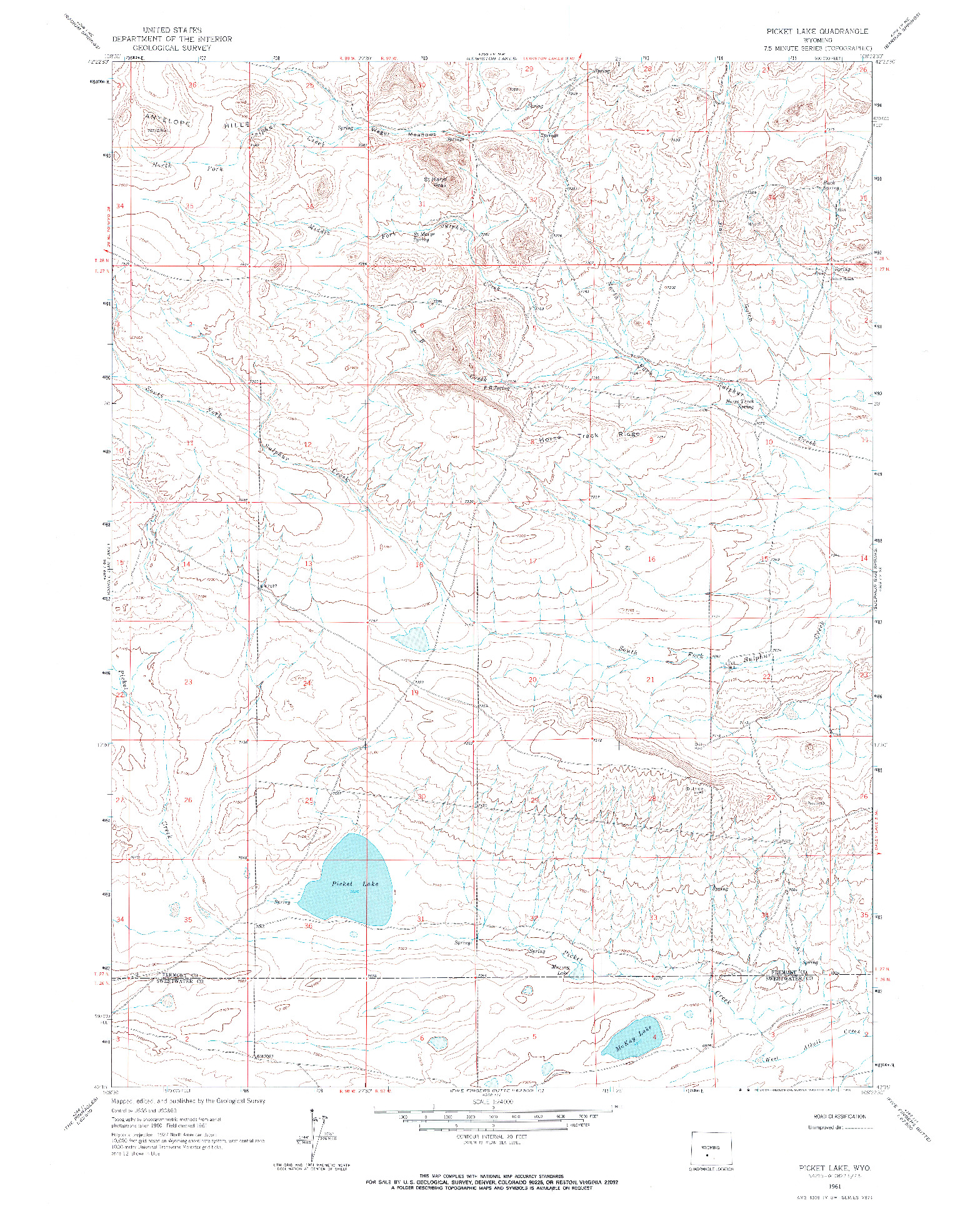 USGS 1:24000-SCALE QUADRANGLE FOR PICKET LAKE, WY 1961