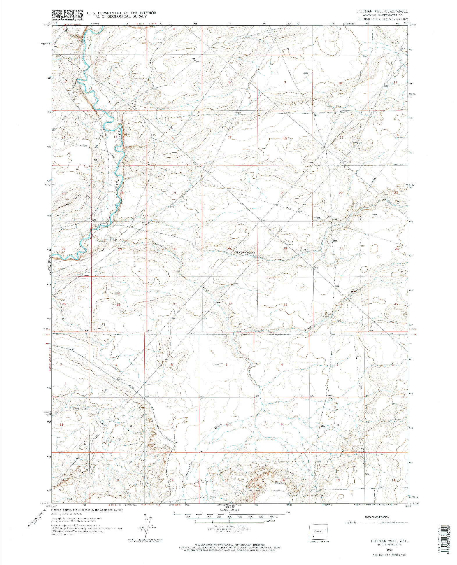 USGS 1:24000-SCALE QUADRANGLE FOR PITTMAN WELL, WY 1963