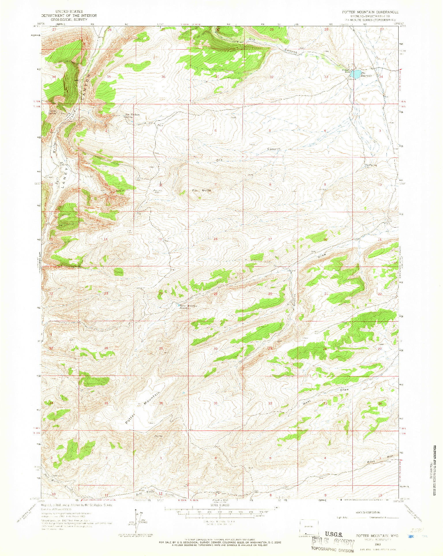 USGS 1:24000-SCALE QUADRANGLE FOR POTTER MOUNTAIN, WY 1963