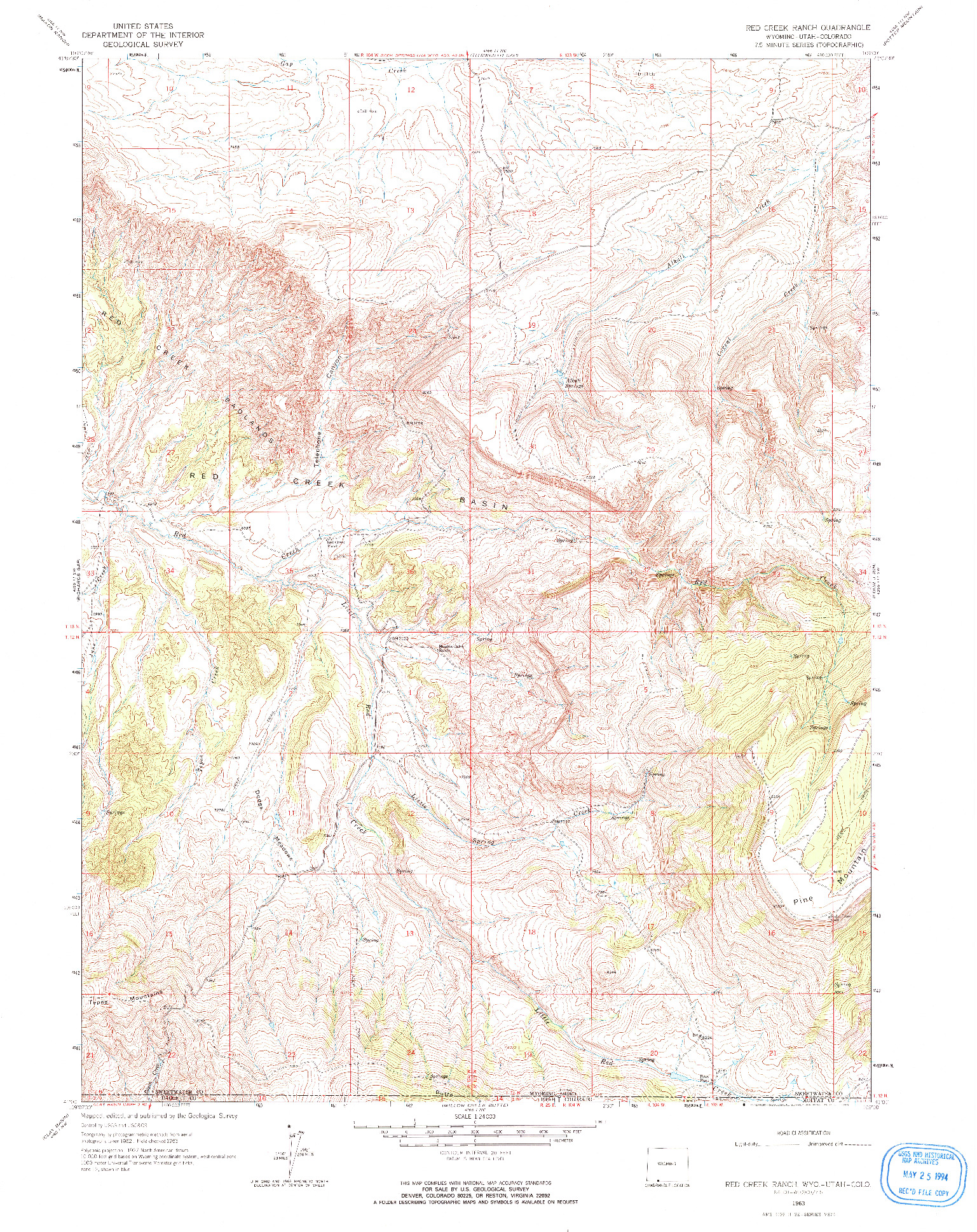 USGS 1:24000-SCALE QUADRANGLE FOR RED CREEK RANCH, WY 1963