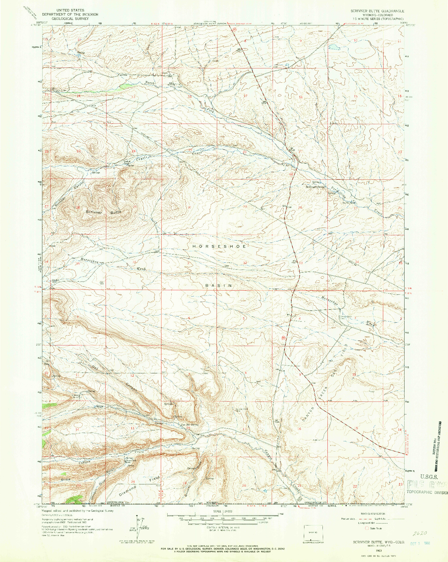 USGS 1:24000-SCALE QUADRANGLE FOR SCRIVNER BUTTE, WY 1963