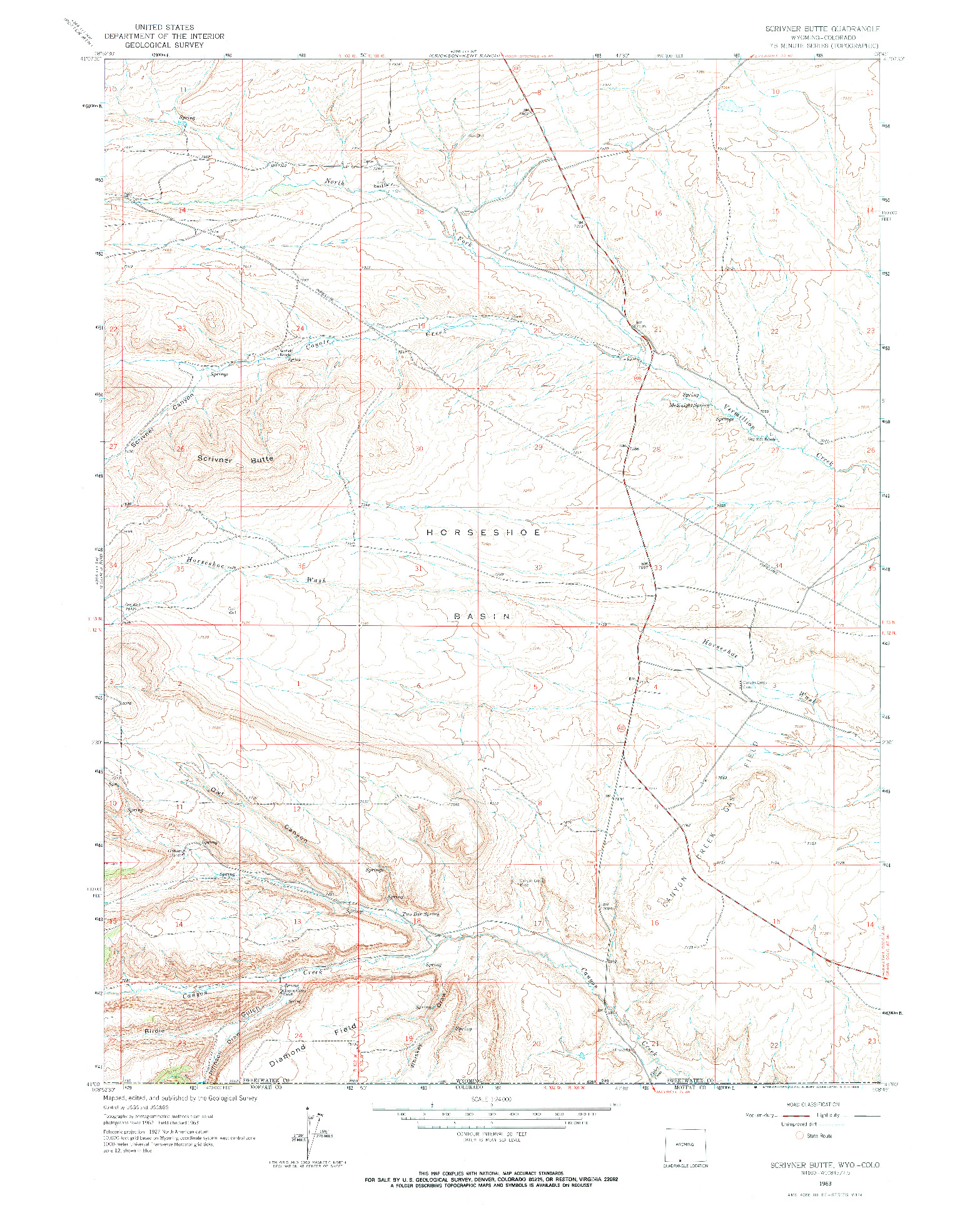 USGS 1:24000-SCALE QUADRANGLE FOR SCRIVNER BUTTE, WY 1963