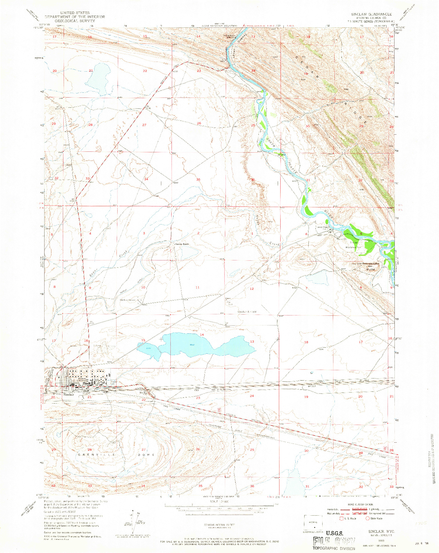 USGS 1:24000-SCALE QUADRANGLE FOR SINCLAIR, WY 1953