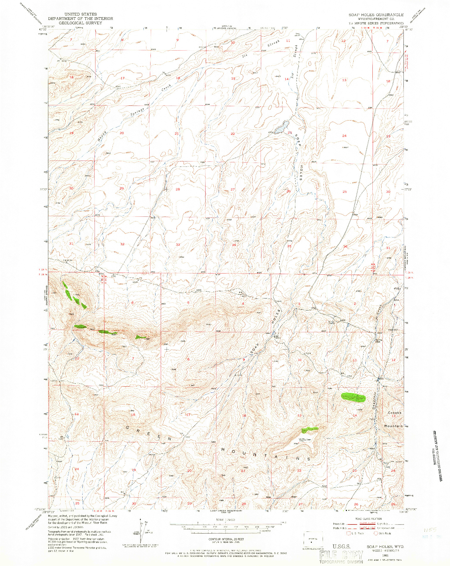 USGS 1:24000-SCALE QUADRANGLE FOR SOAP HOLES, WY 1951