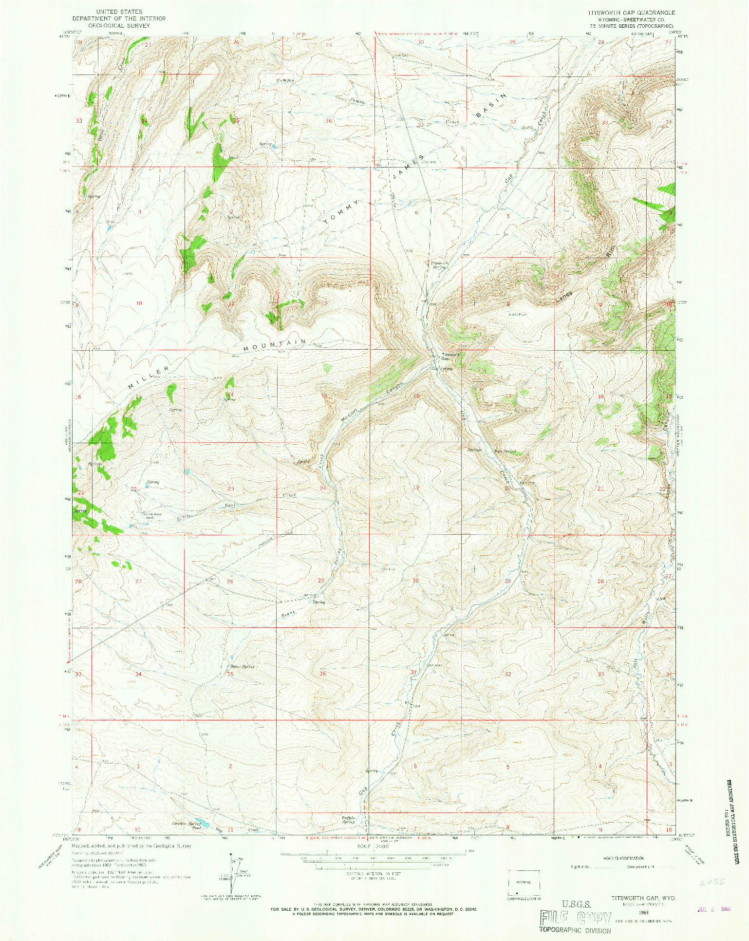 USGS 1:24000-SCALE QUADRANGLE FOR TITSWORTH GAP, WY 1963