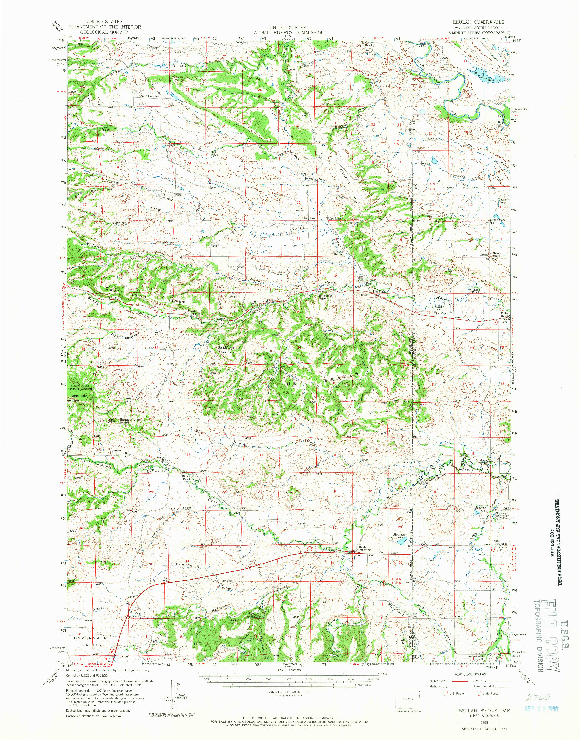 USGS 1:62500-SCALE QUADRANGLE FOR BEULAH, WY 1958