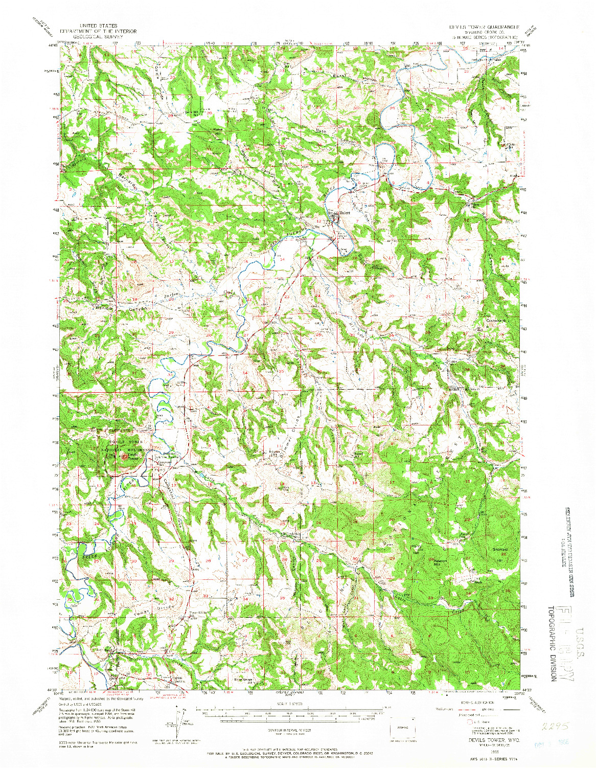 USGS 1:62500-SCALE QUADRANGLE FOR DEVILS TOWER, WY 1955