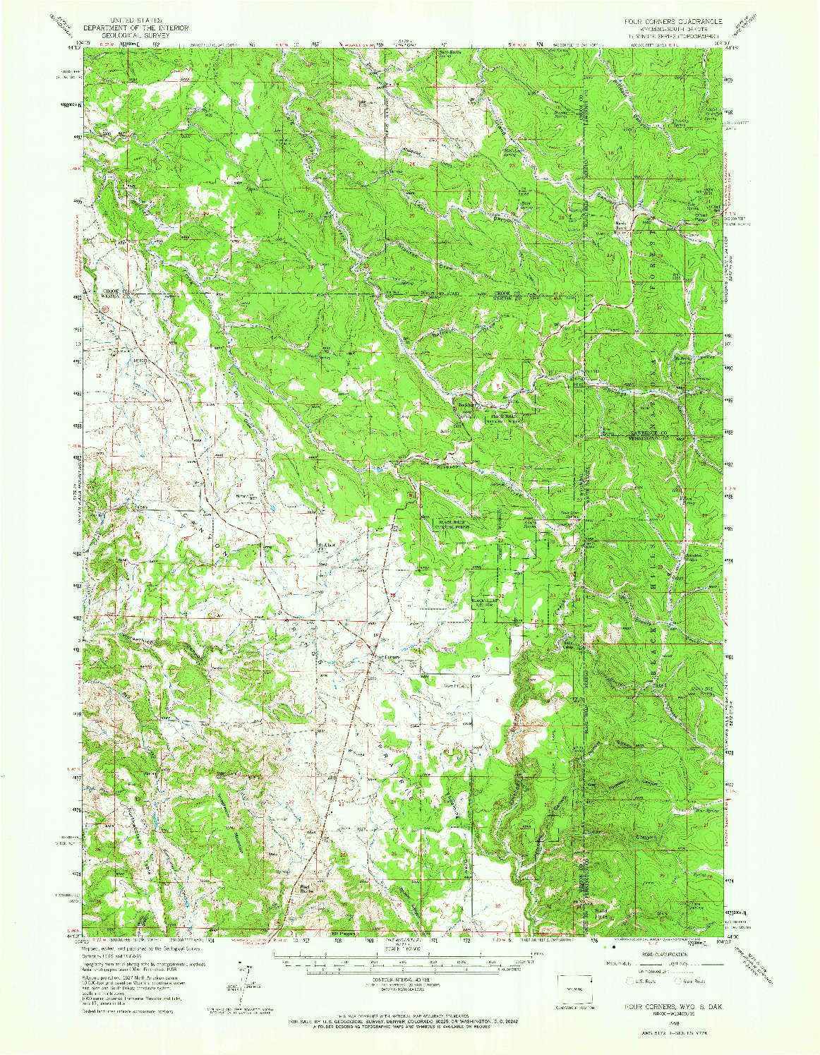 USGS 1:62500-SCALE QUADRANGLE FOR FOUR CORNERS, WY 1958