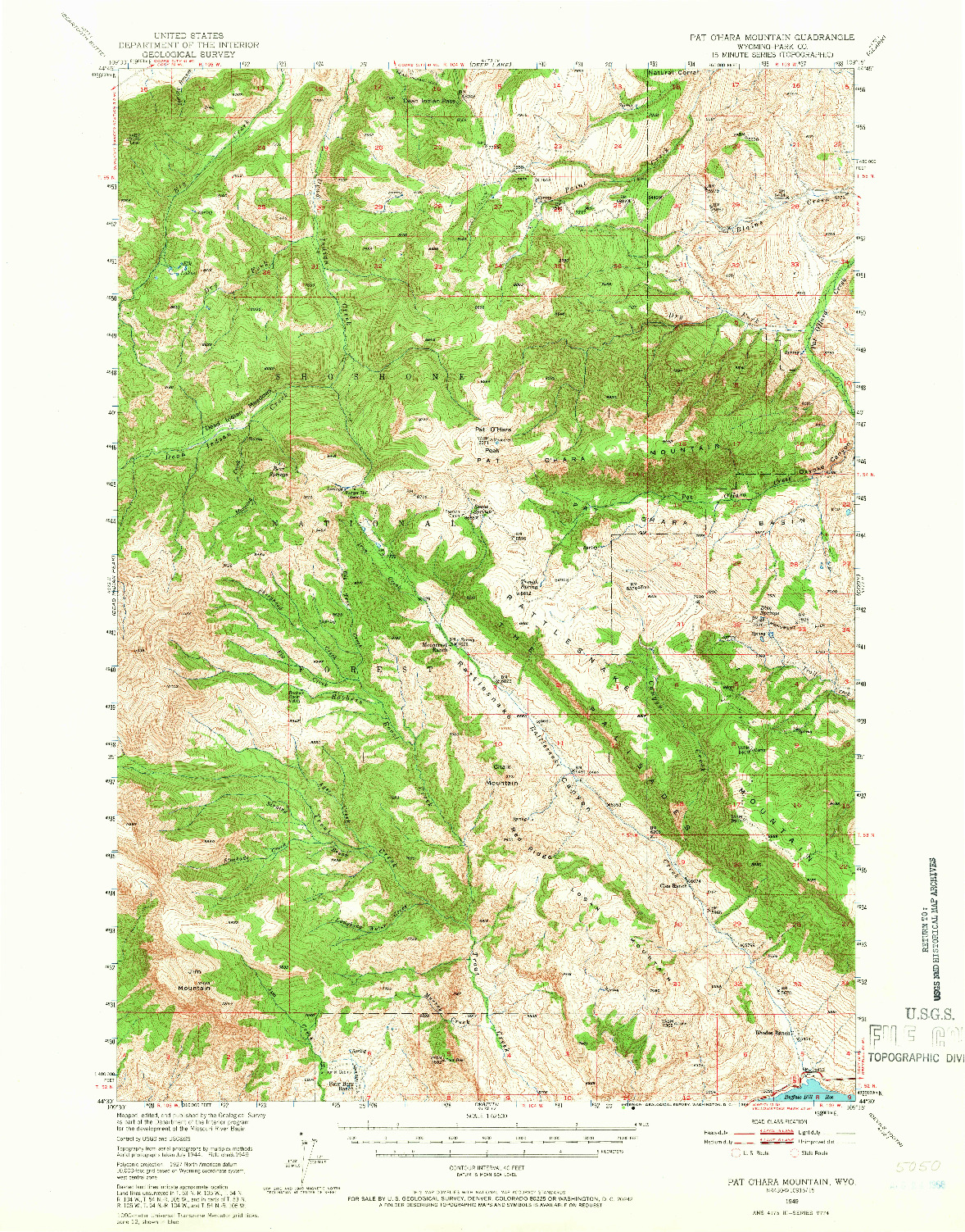 USGS 1:62500-SCALE QUADRANGLE FOR PAT O'HARA MOUNTAIN, WY 1949