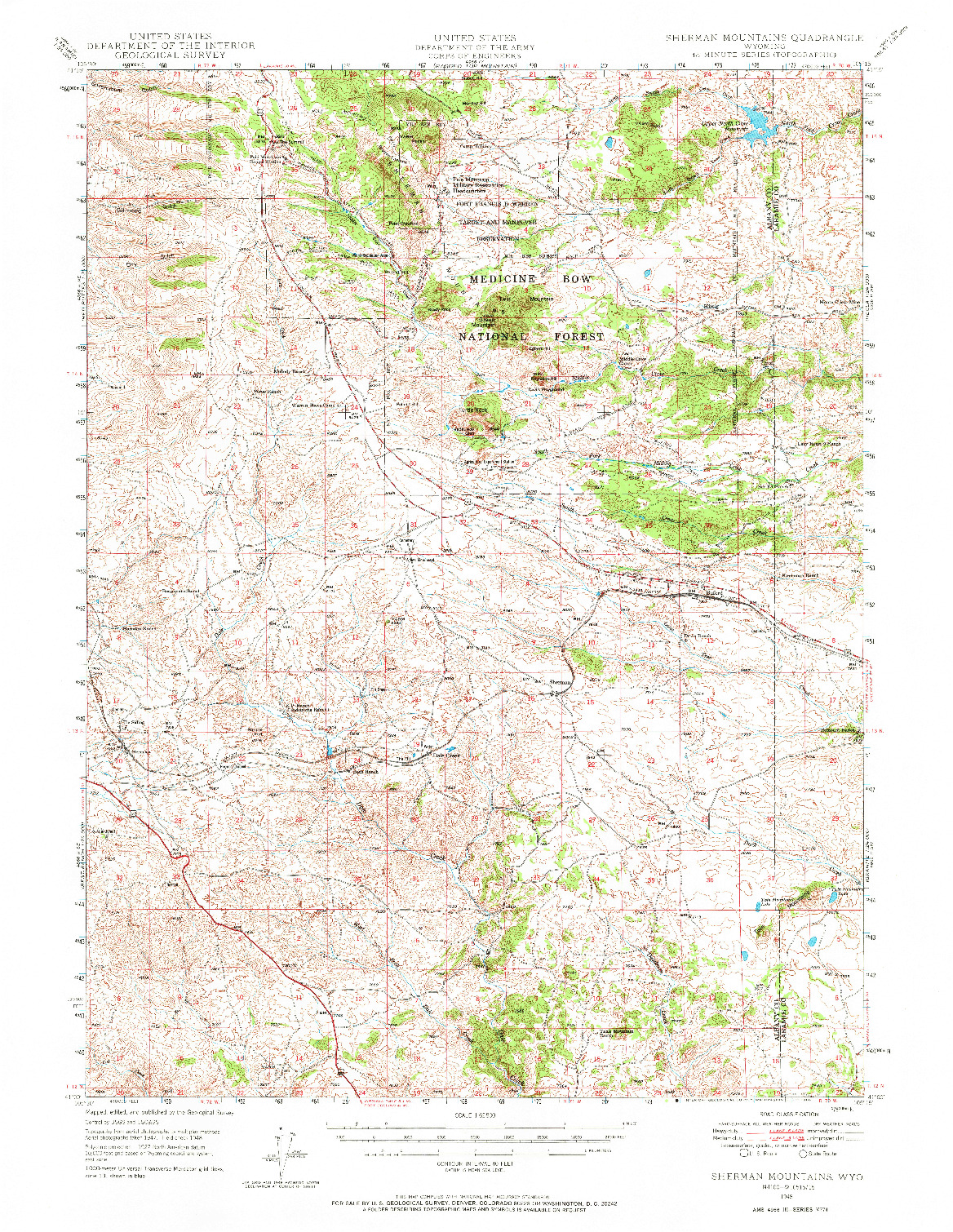 USGS 1:62500-SCALE QUADRANGLE FOR SHERMAN MOUNTAINS, WY 1948