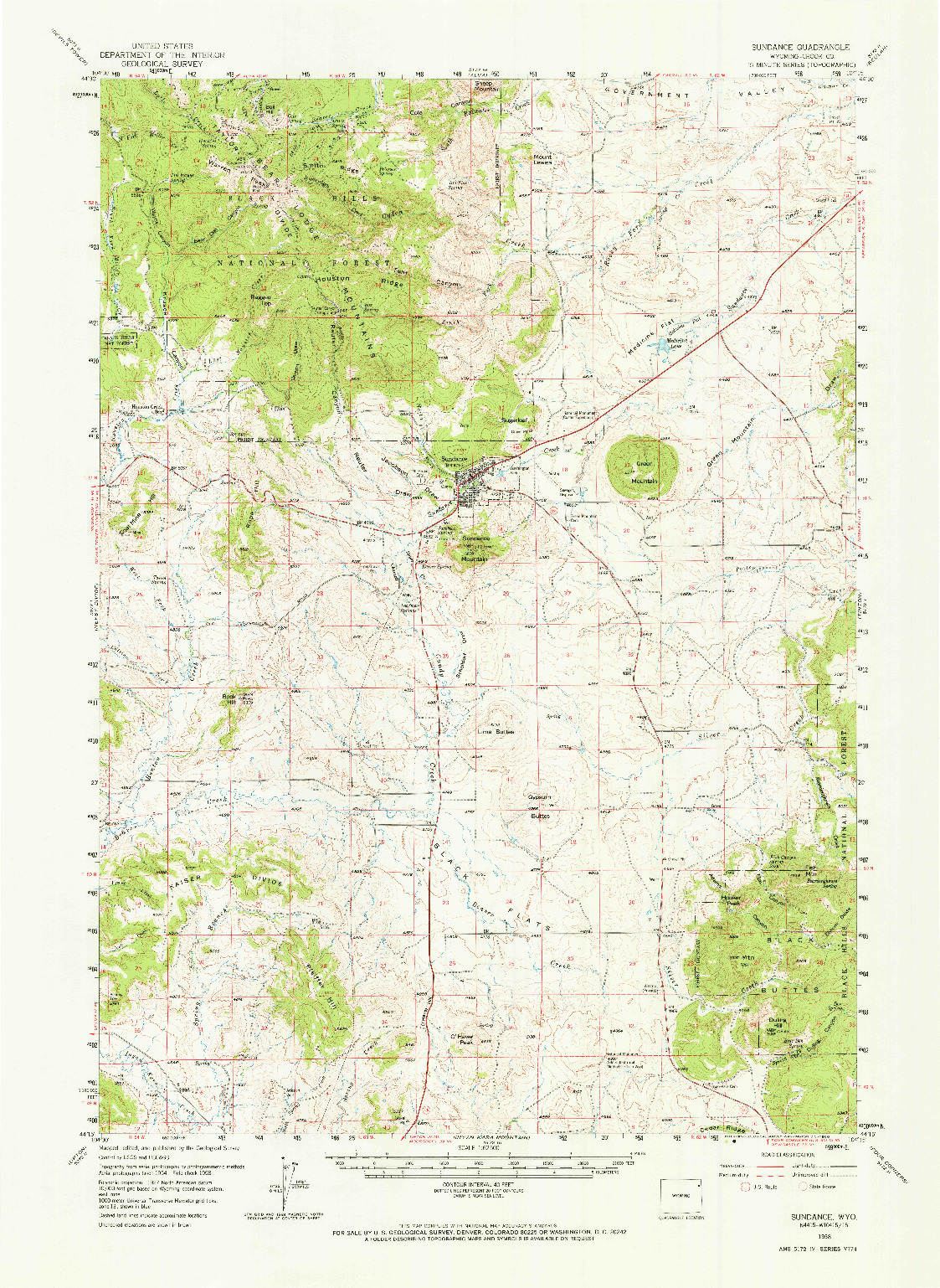 USGS 1:62500-SCALE QUADRANGLE FOR SUNDANCE, WY 1958