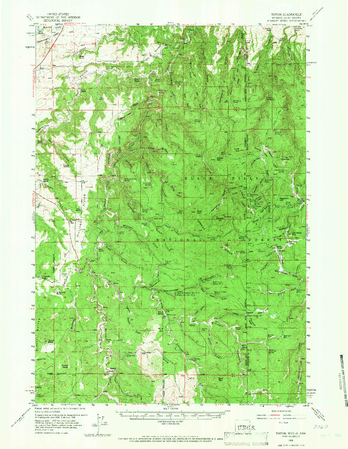 USGS 1:62500-SCALE QUADRANGLE FOR TINTON, WY 1958