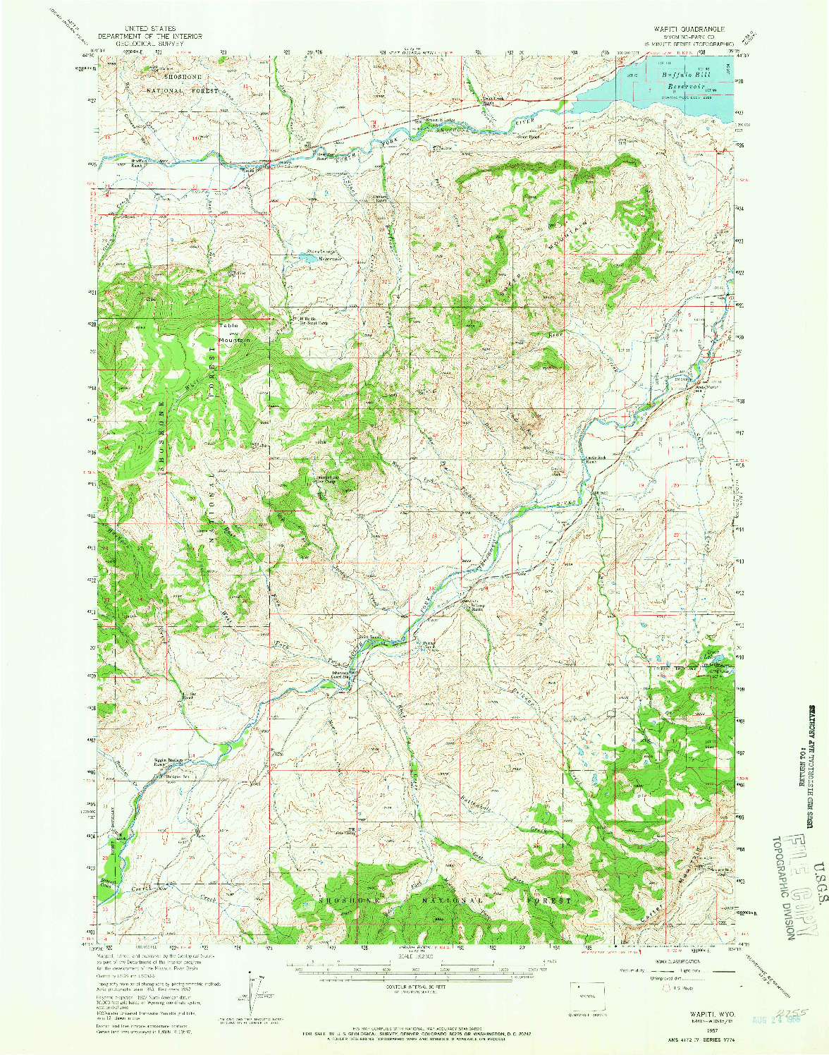 USGS 1:62500-SCALE QUADRANGLE FOR WAPITI, WY 1957