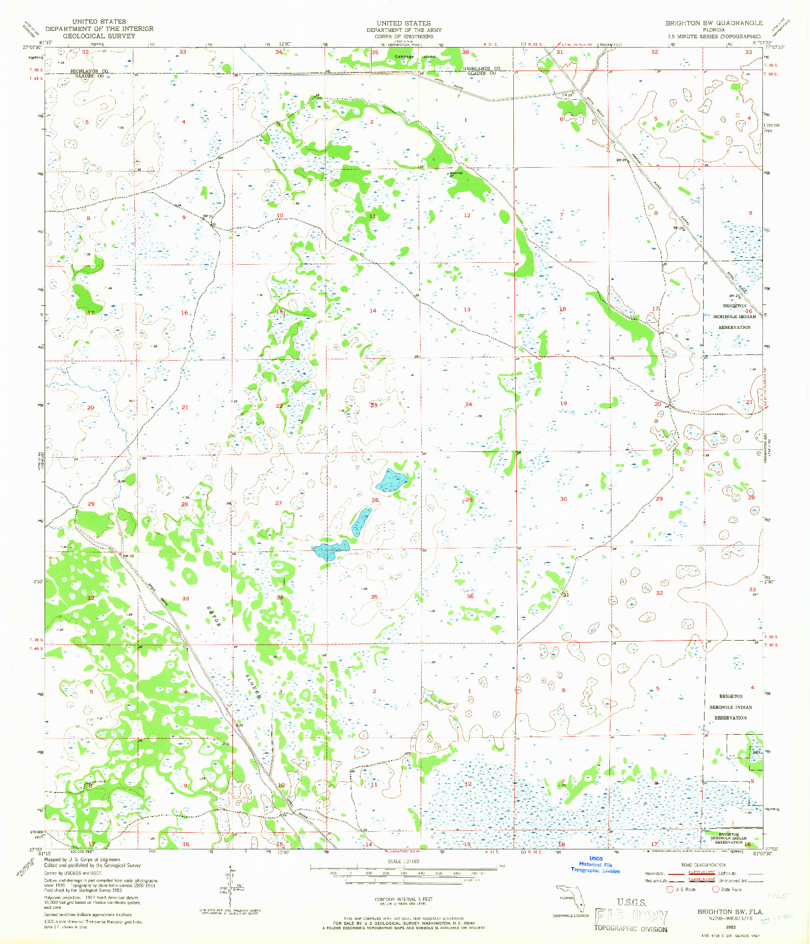 USGS 1:24000-SCALE QUADRANGLE FOR BRIGHTON SW, FL 1953