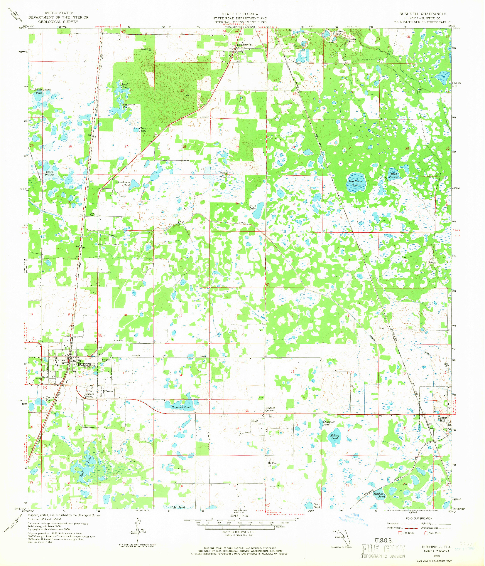 USGS 1:24000-SCALE QUADRANGLE FOR BUSHNELL, FL 1958