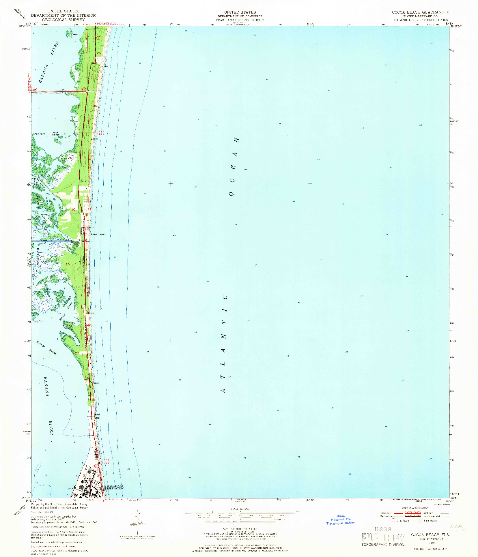 USGS 1:24000-SCALE QUADRANGLE FOR COCOA BEACH, FL 1949