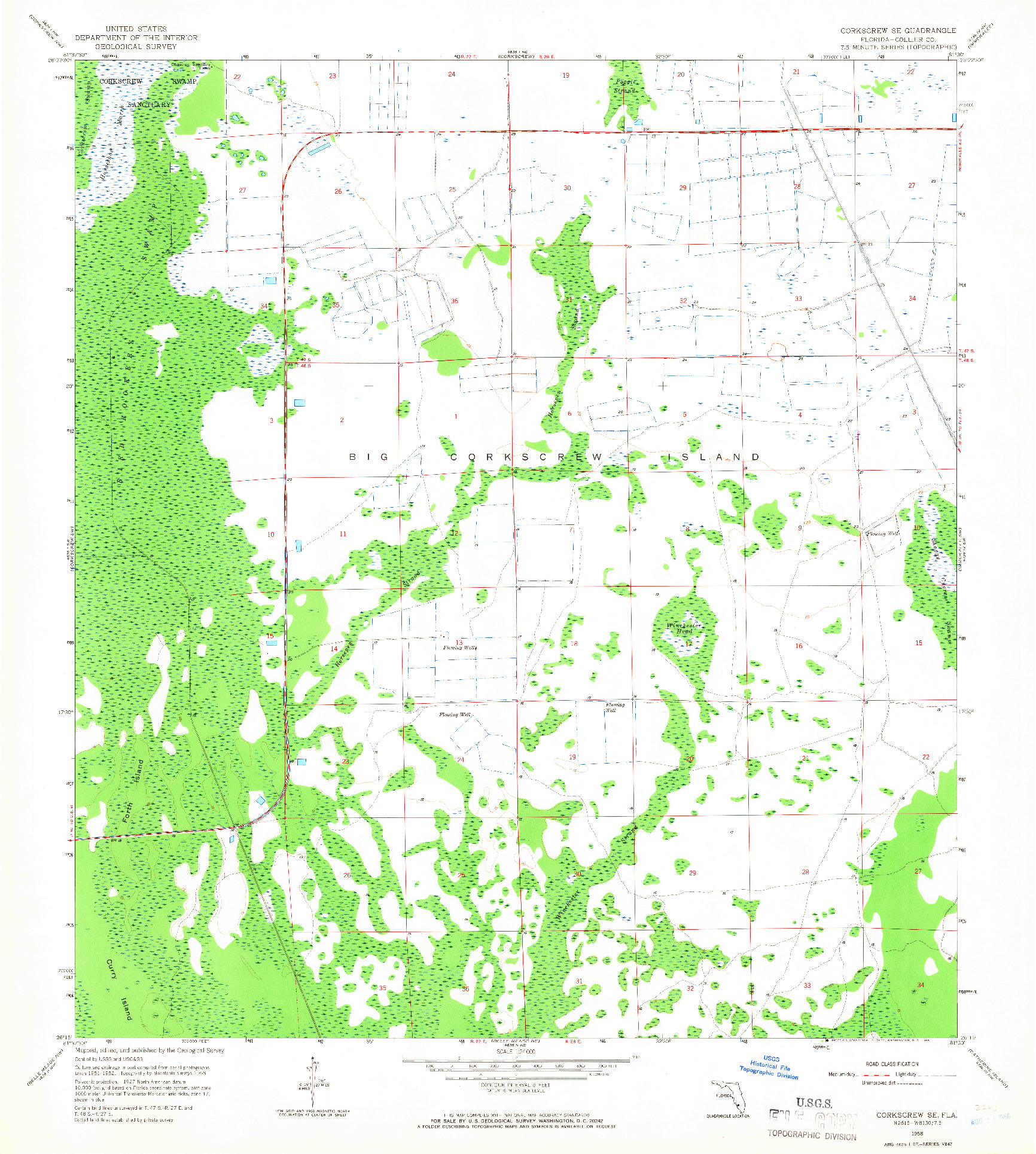 USGS 1:24000-SCALE QUADRANGLE FOR CORKSCREW SE, FL 1958