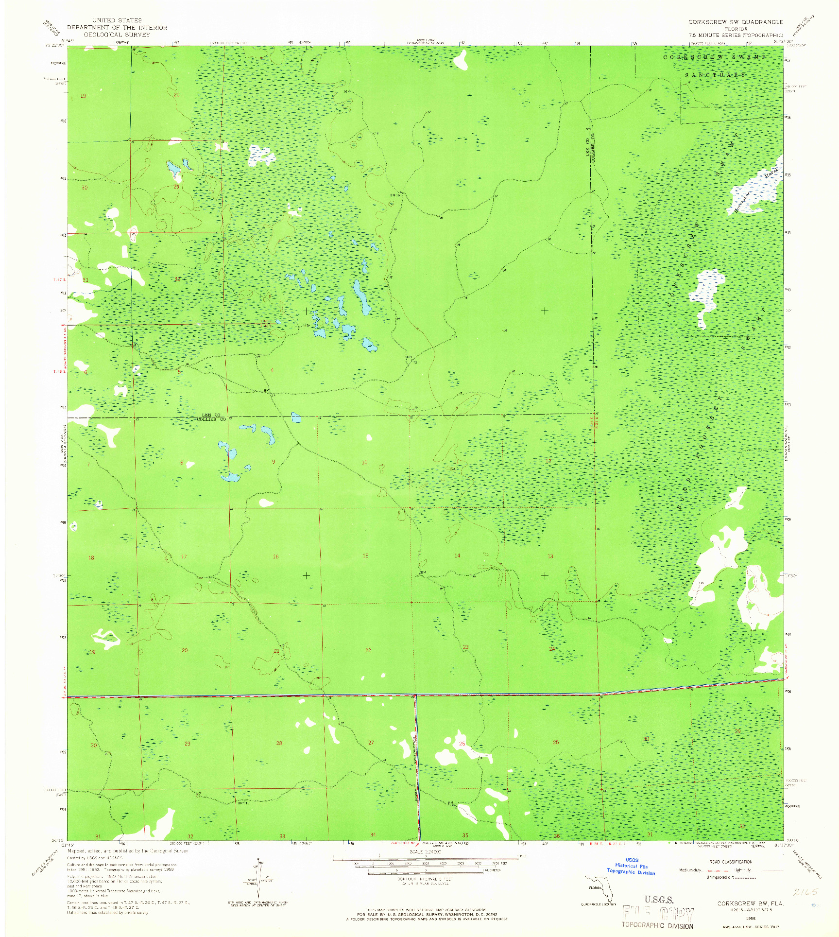 USGS 1:24000-SCALE QUADRANGLE FOR CORKSCREW SW, FL 1958