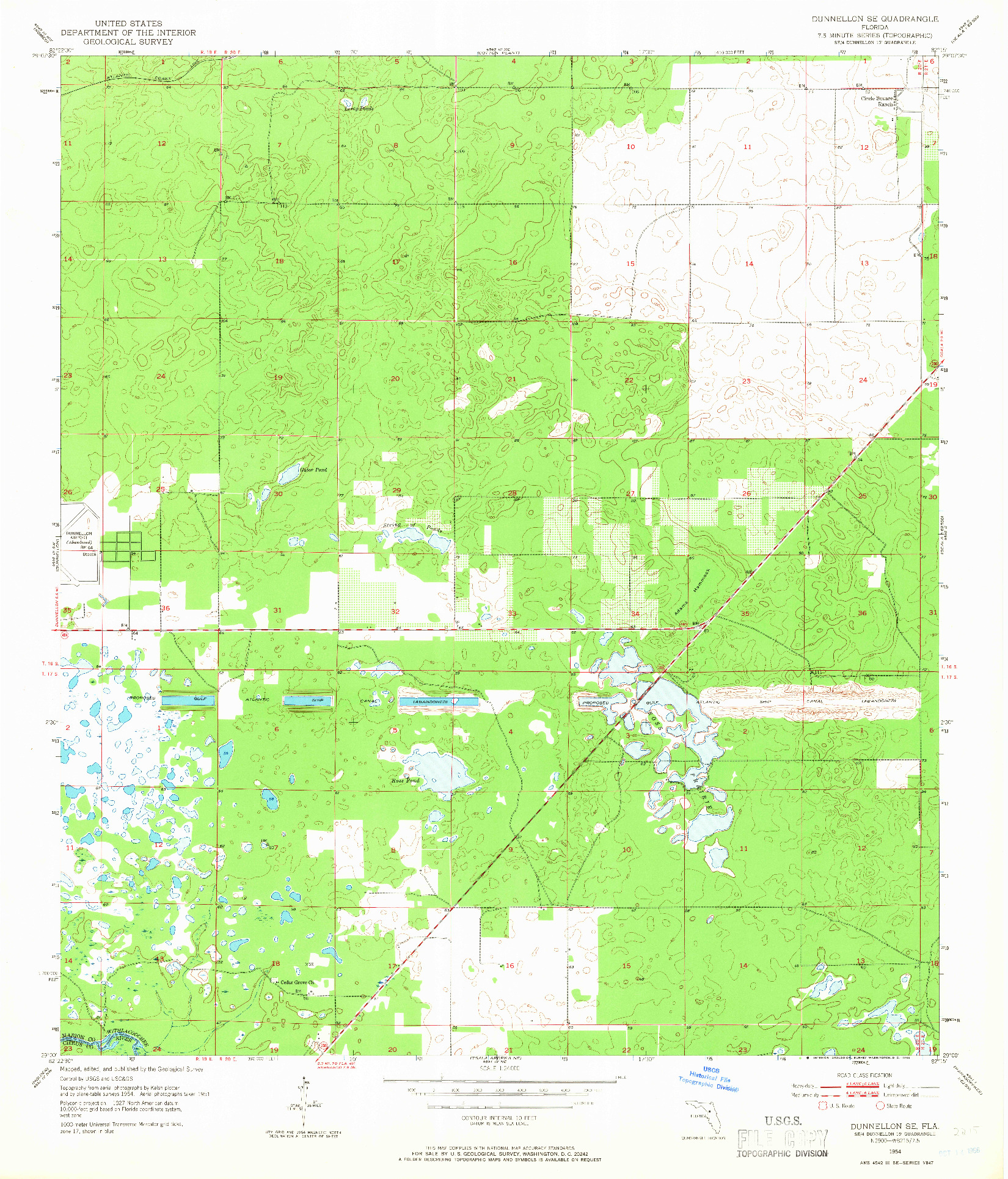 USGS 1:24000-SCALE QUADRANGLE FOR DUNNELLON SE, FL 1954