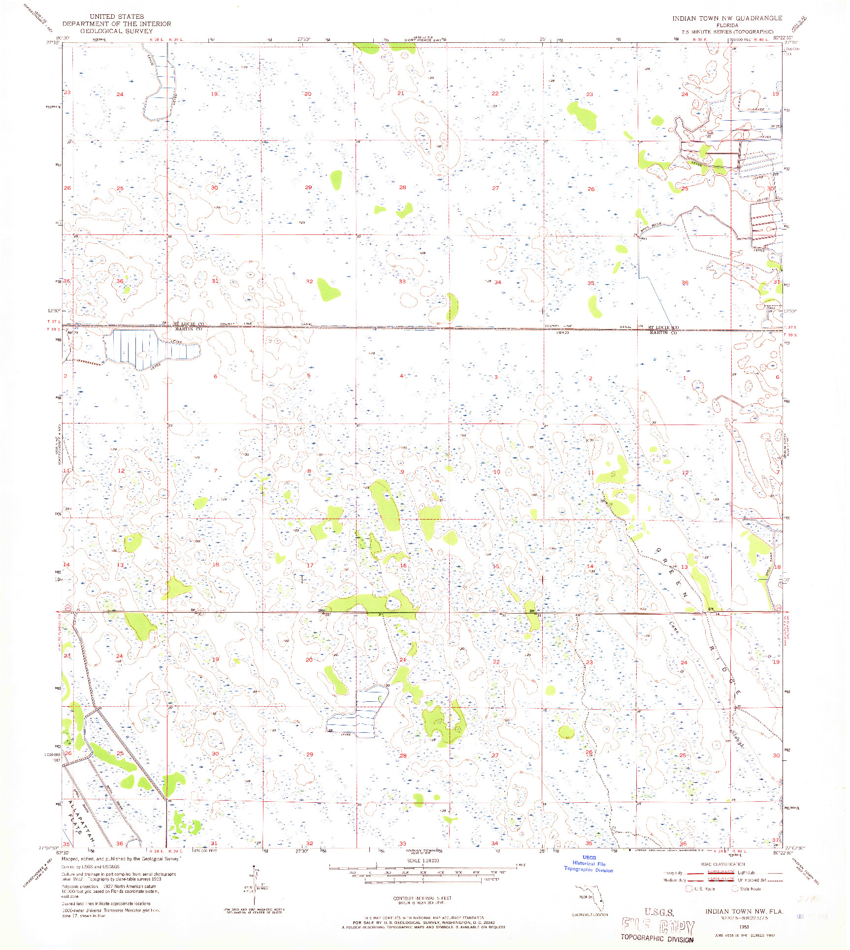 USGS 1:24000-SCALE QUADRANGLE FOR INDIAN TOWN NW, FL 1953